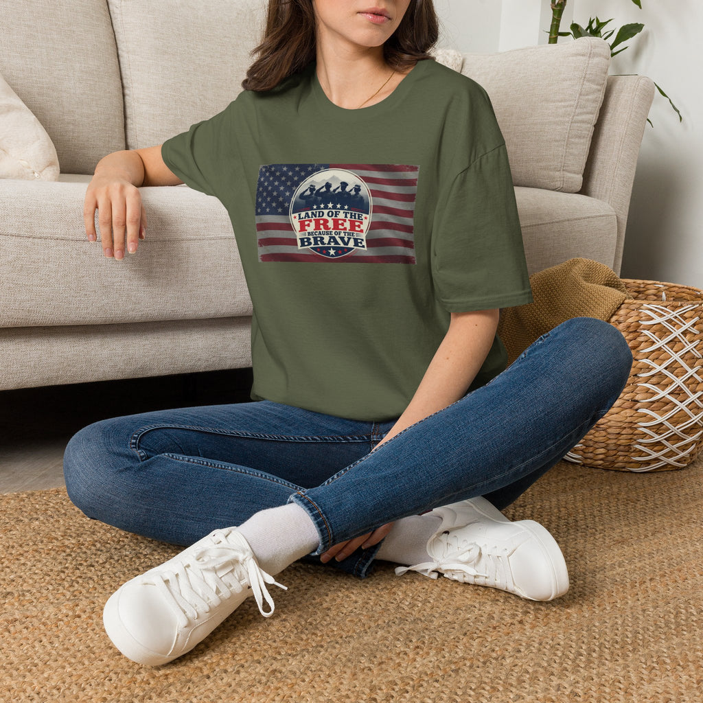 Land of the Free Because of the Brave T-Shirt | American Flag Veterans Shirt