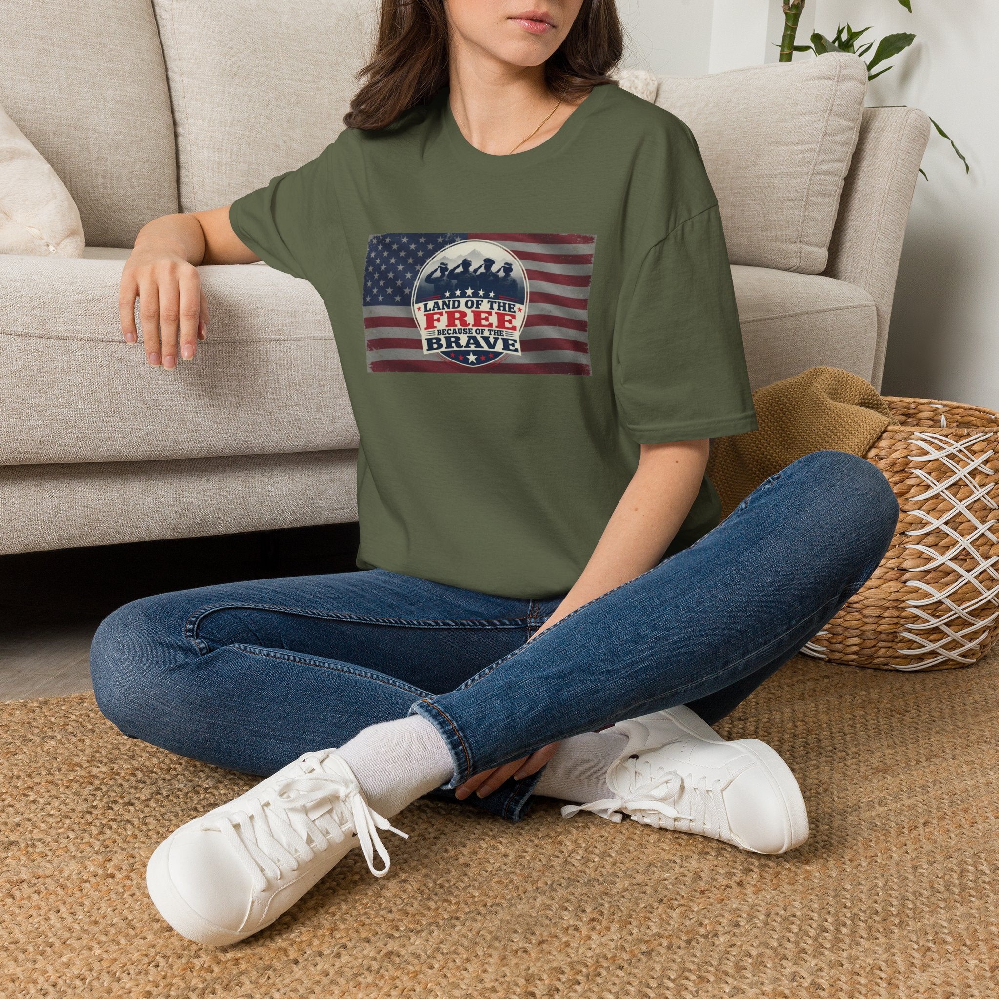 Land of the Free Because of the Brave T-Shirt | American Flag Veterans Shirt