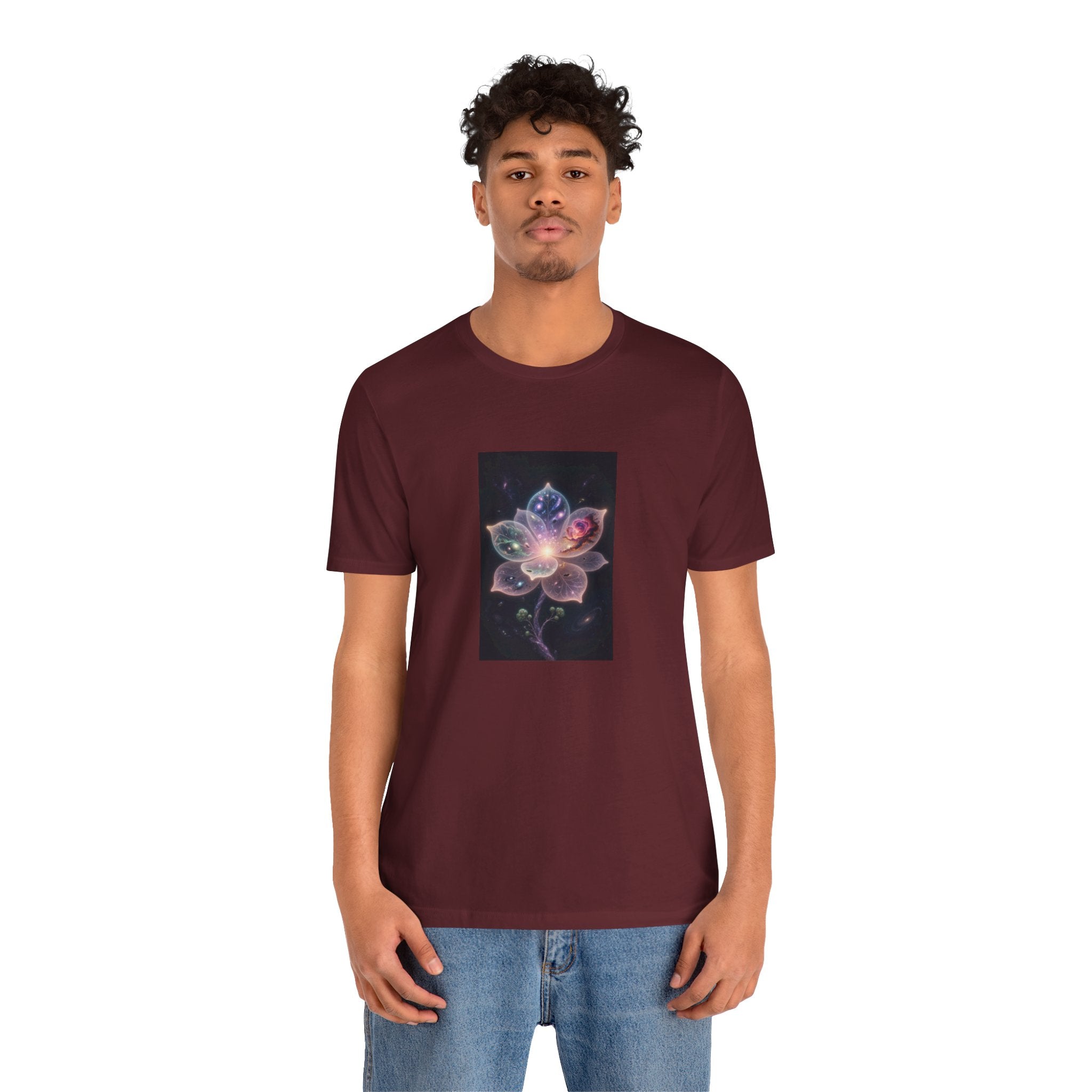 Ethereal Cosmic Lotus T-Shirt | Spiritual Floral T-Shirt, Cosmic Flower Art