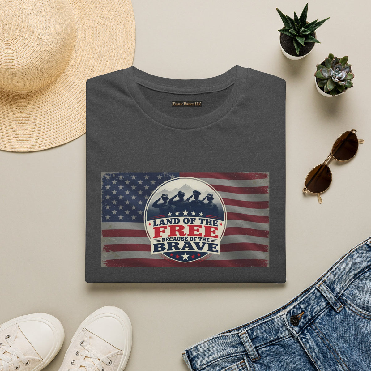 Land of the Free Because of the Brave T-Shirt | American Flag Veterans Shirt