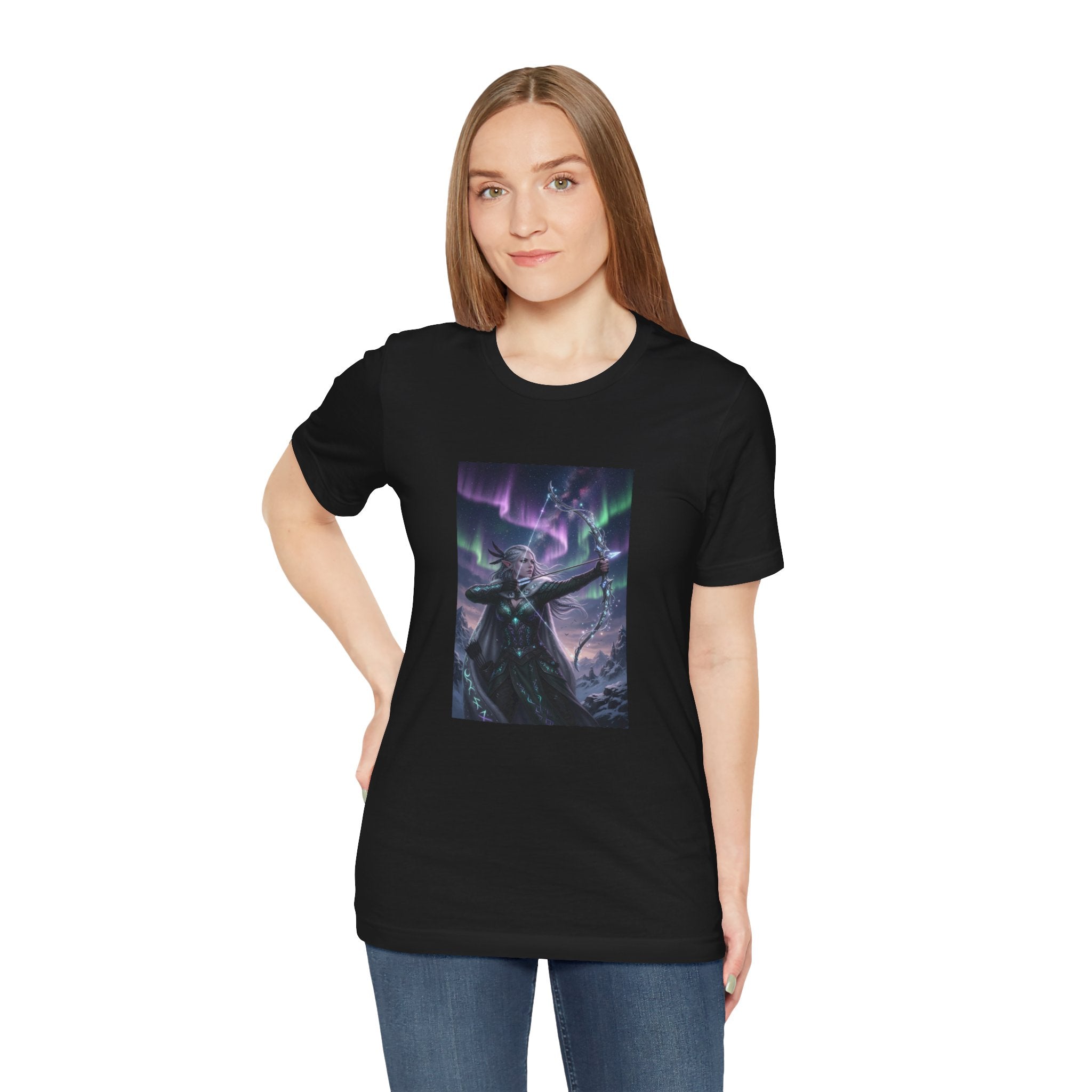 Aurora Elf Archer T-Shirt | Mystical Cosmic Fantasy Art