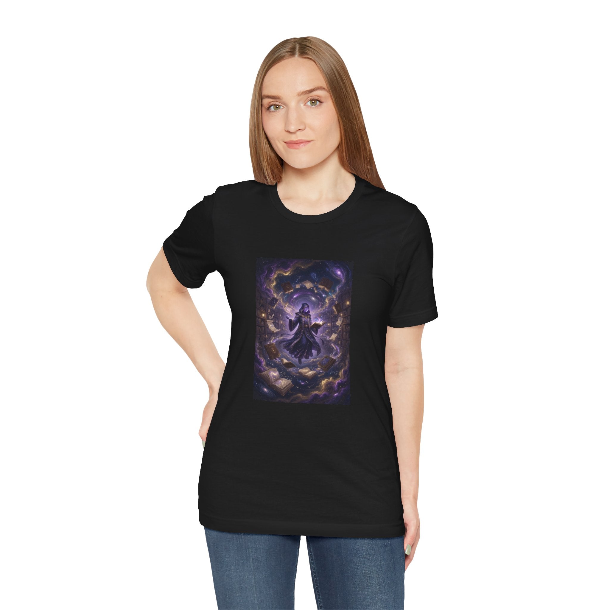 Cosmic Librarian T-Shirt  | Mystical Magic Library Art