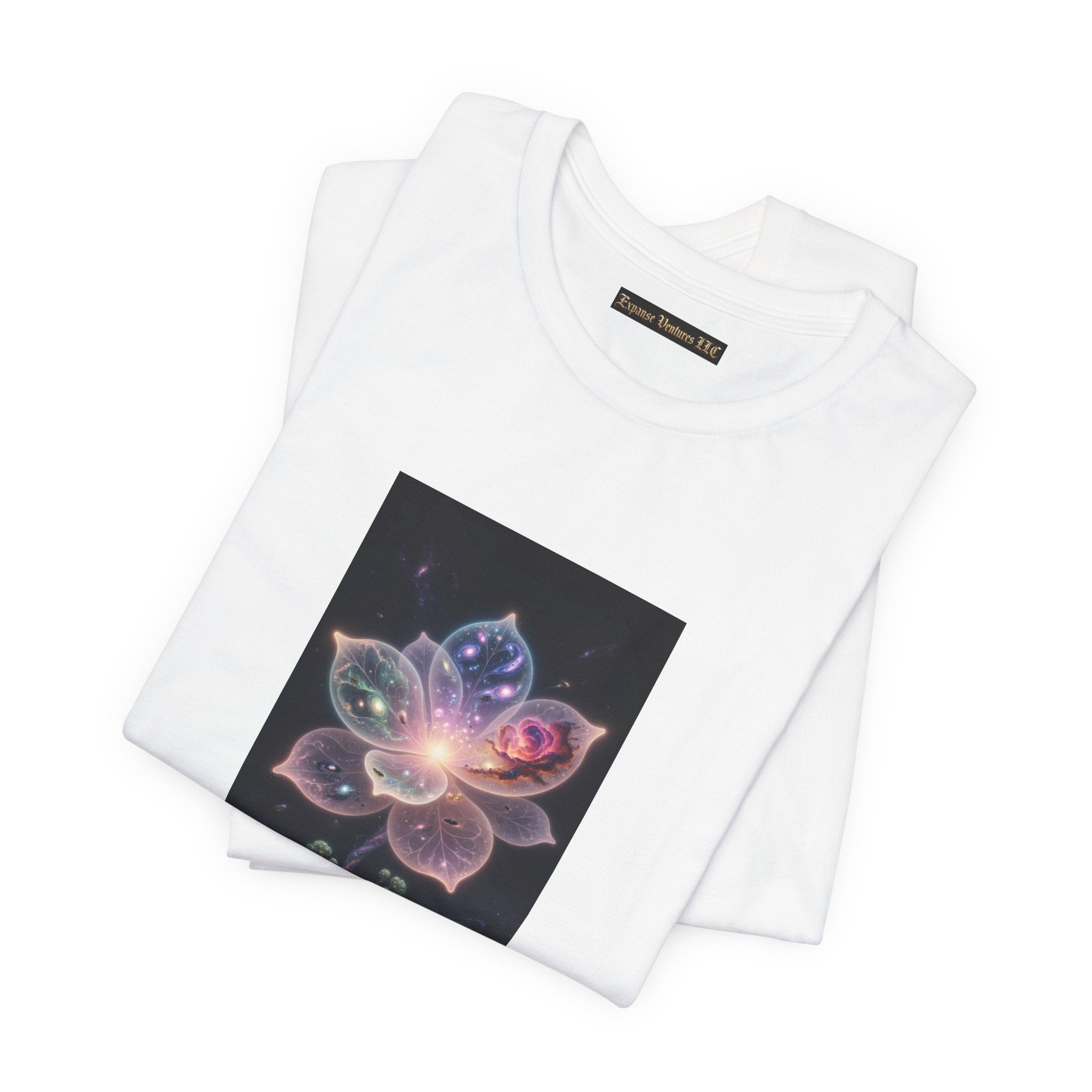 Ethereal Cosmic Lotus T-Shirt | Spiritual Floral T-Shirt, Cosmic Flower Art
