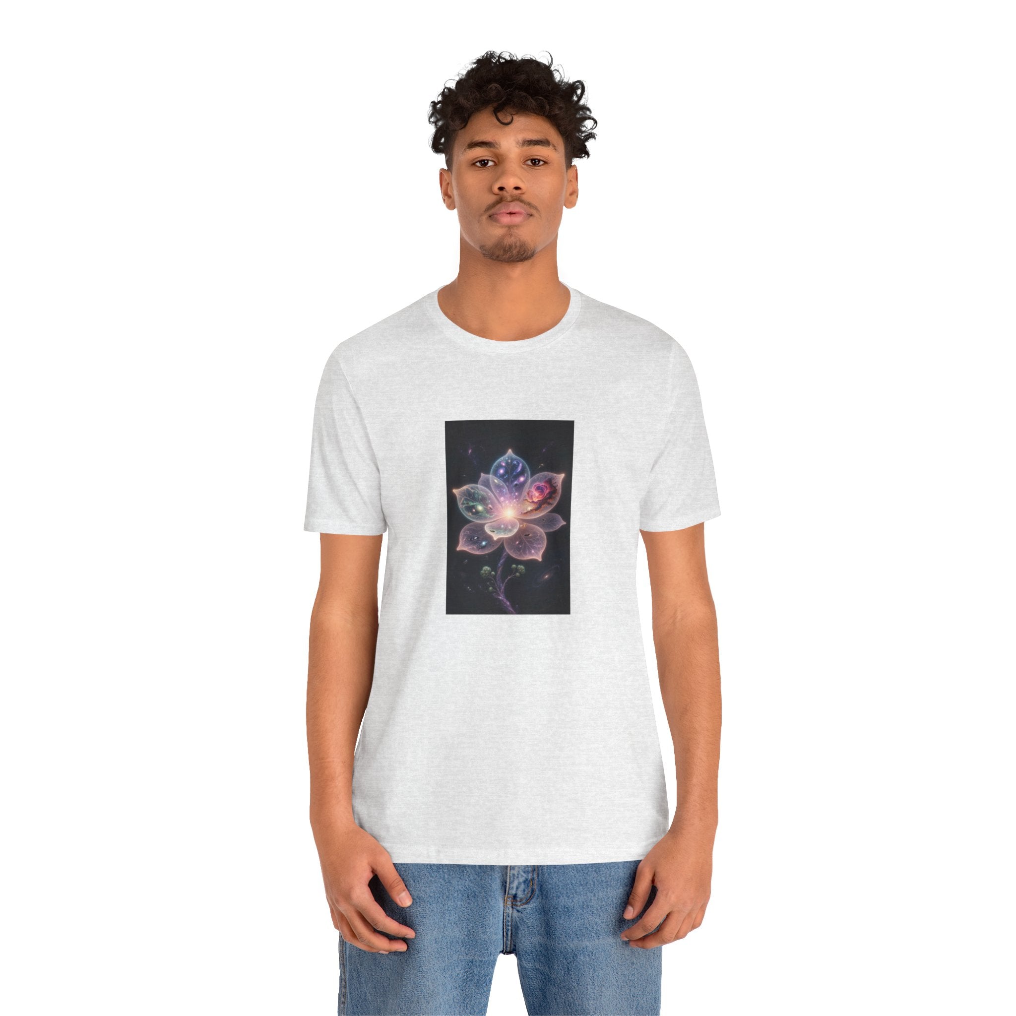 Ethereal Cosmic Lotus T-Shirt | Spiritual Floral T-Shirt, Cosmic Flower Art
