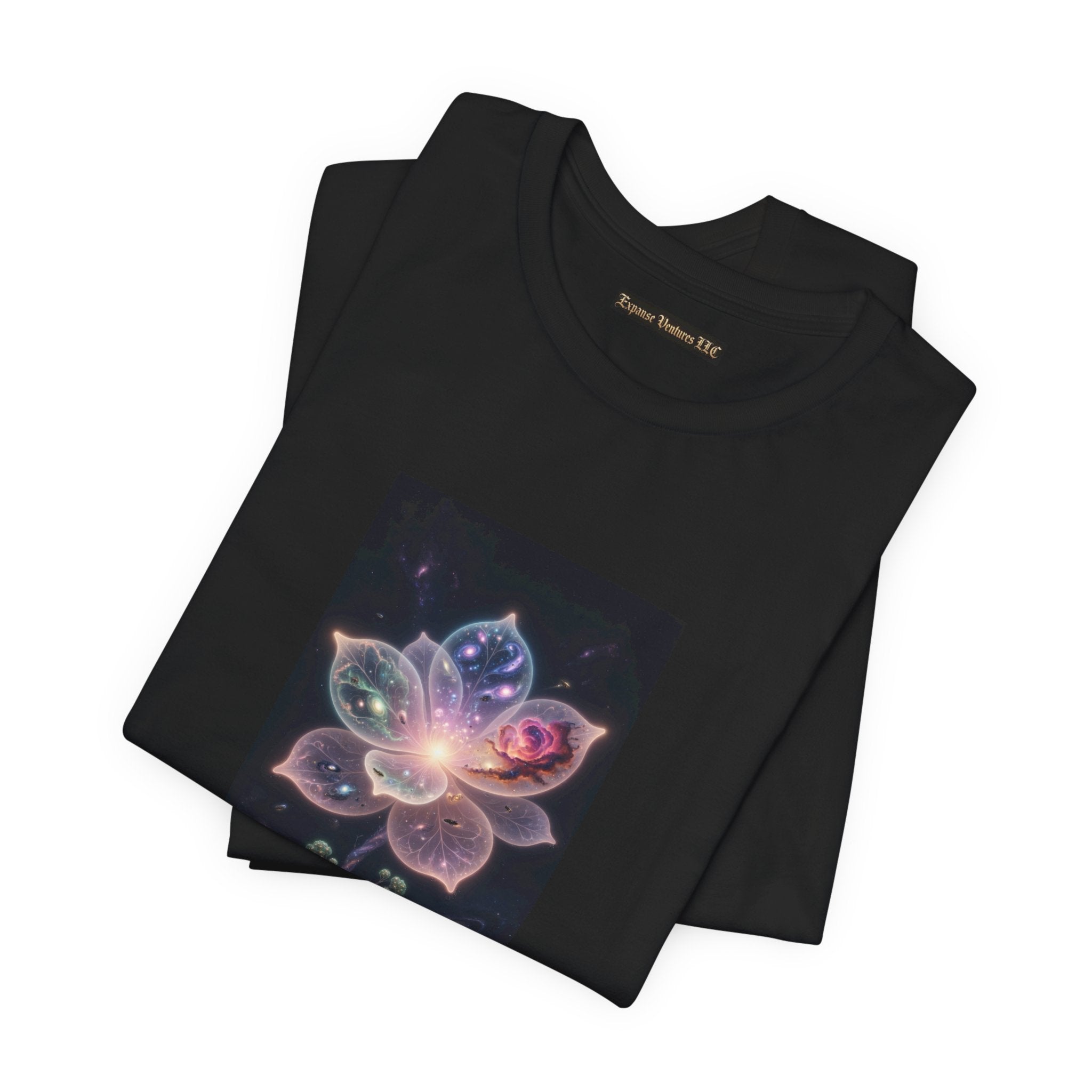 Ethereal Cosmic Lotus T-Shirt | Spiritual Floral T-Shirt, Cosmic Flower Art