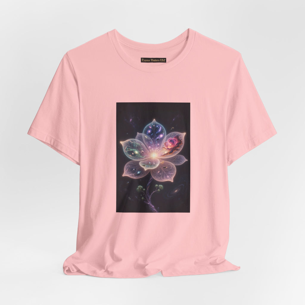 Ethereal Cosmic Lotus T-Shirt | Spiritual Floral T-Shirt, Cosmic Flower Art