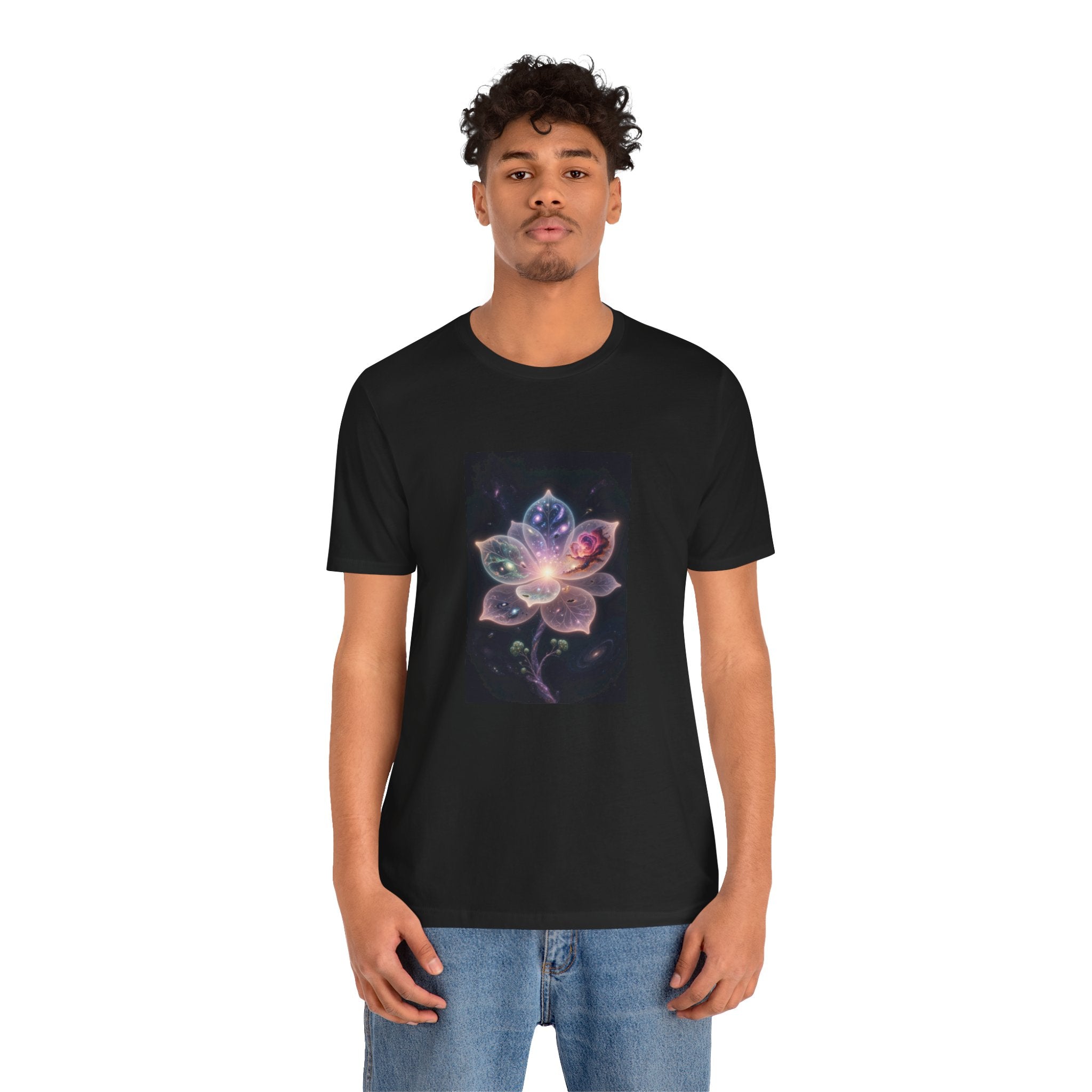 Ethereal Cosmic Lotus T-Shirt | Spiritual Floral T-Shirt, Cosmic Flower Art