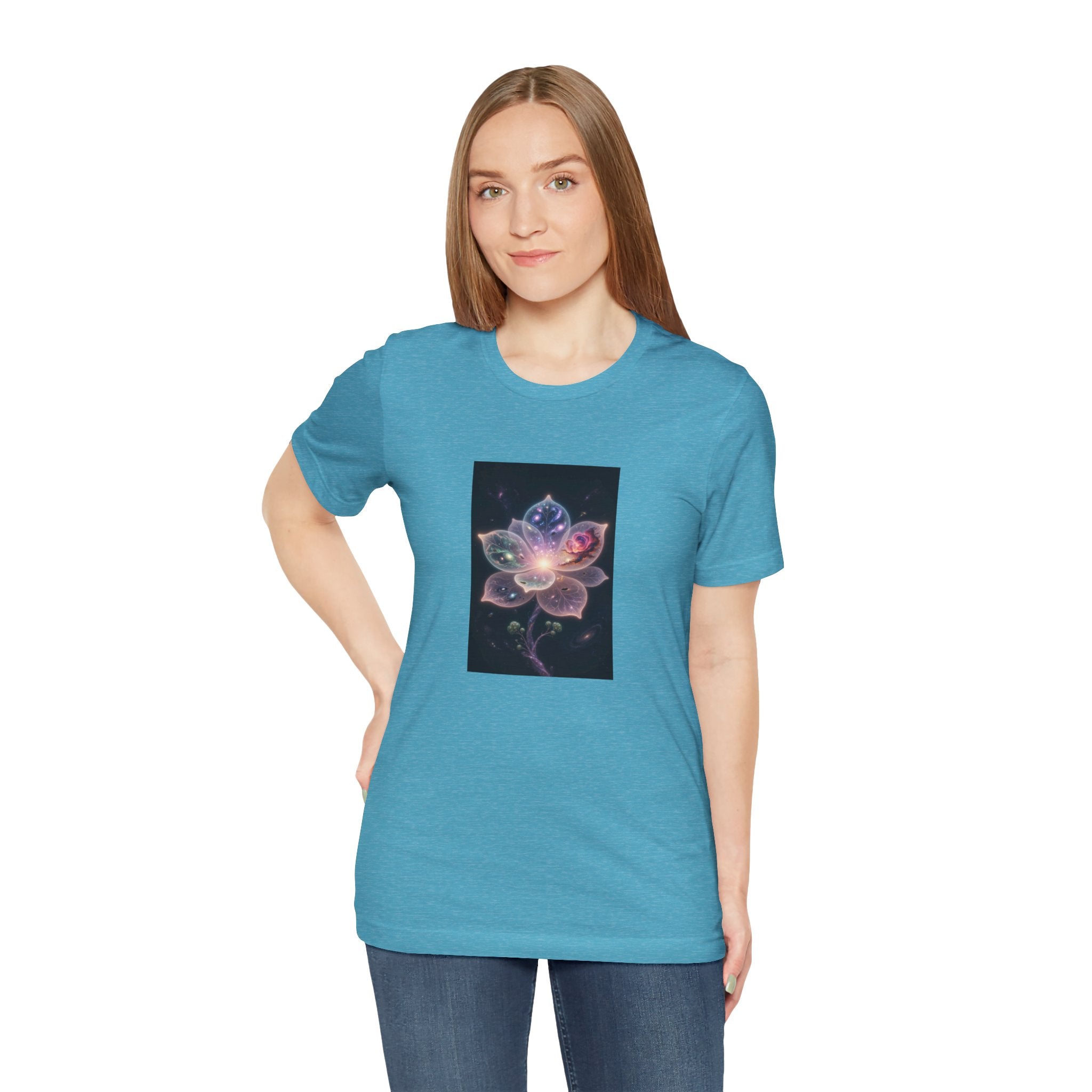 Ethereal Cosmic Lotus T-Shirt | Spiritual Floral T-Shirt, Cosmic Flower Art