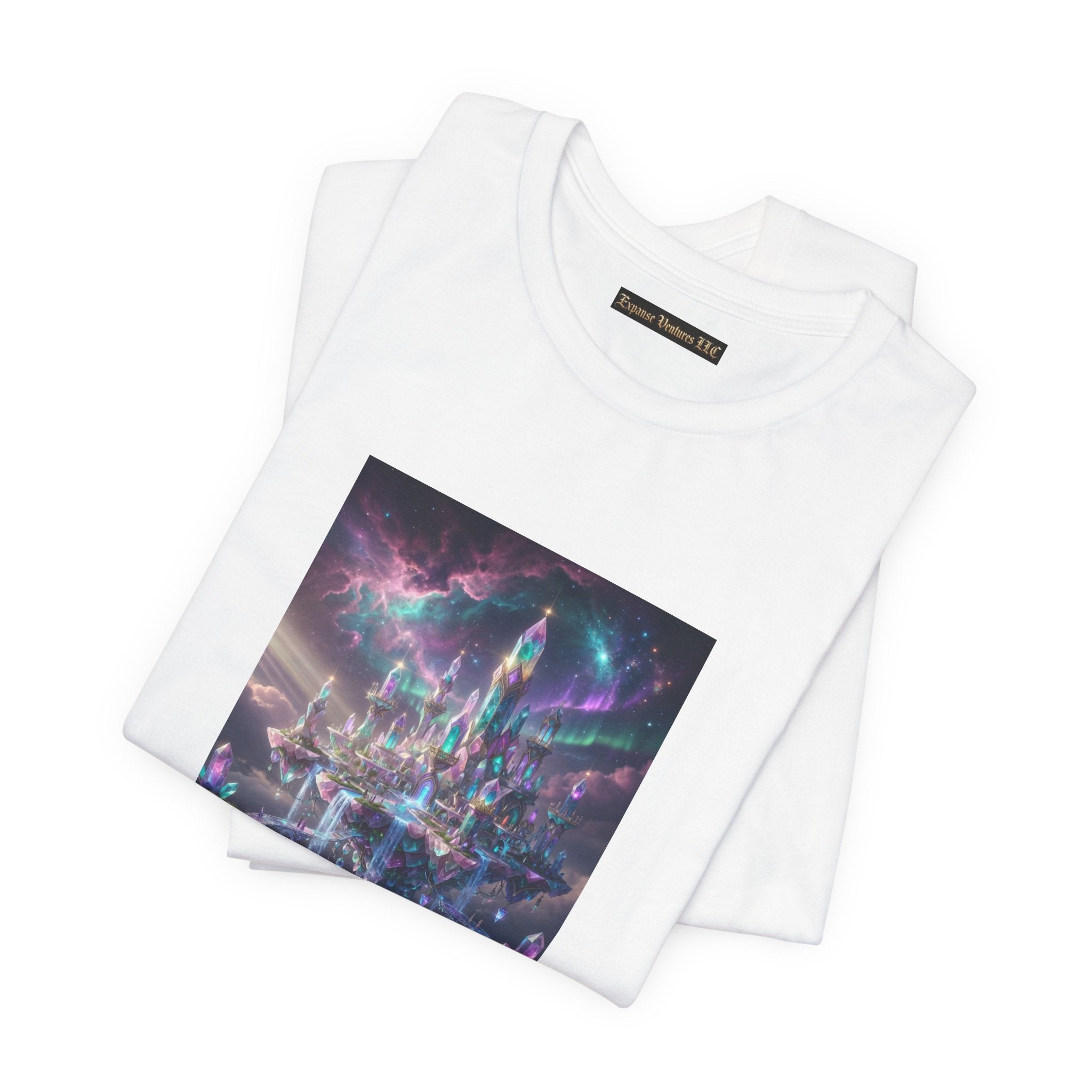 Floating Crystal Citadel T-Shirt | Epic Fantasy City Art