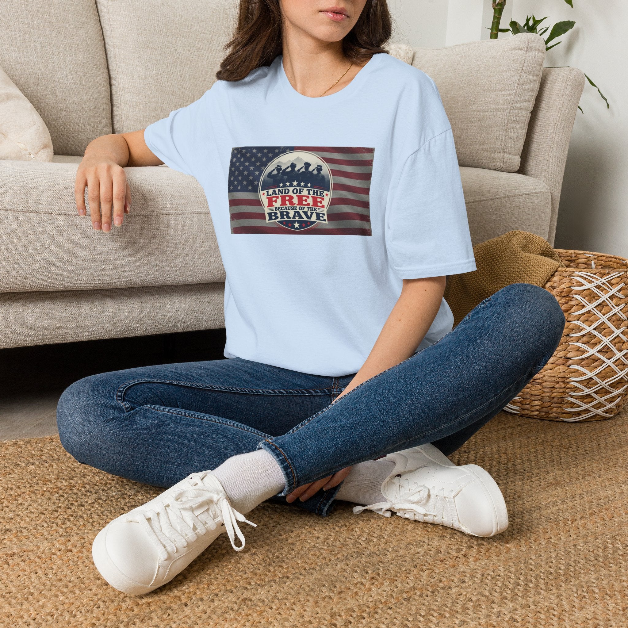 Land of the Free Because of the Brave T-Shirt | American Flag Veterans Shirt