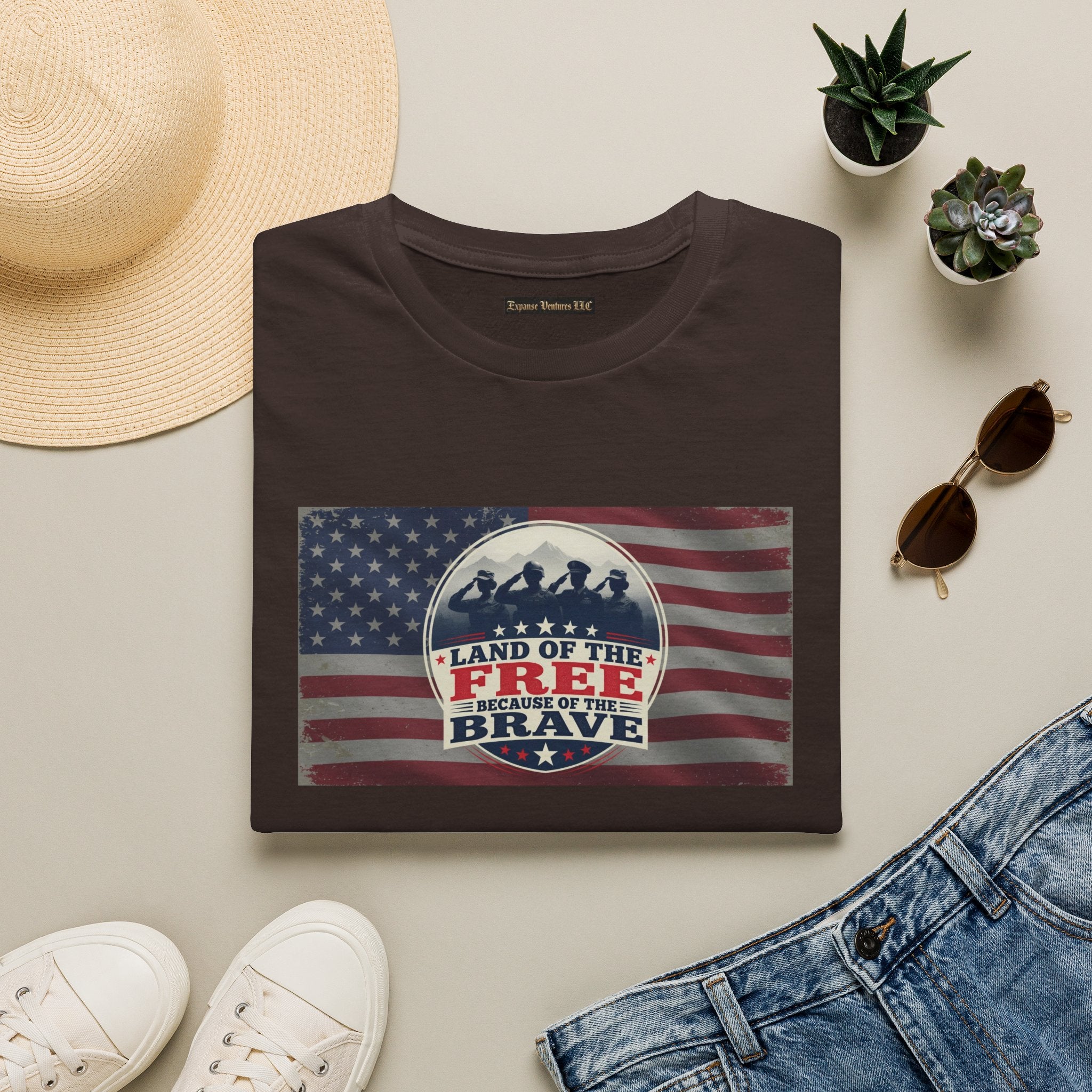 Land of the Free Because of the Brave T-Shirt | American Flag Veterans Shirt