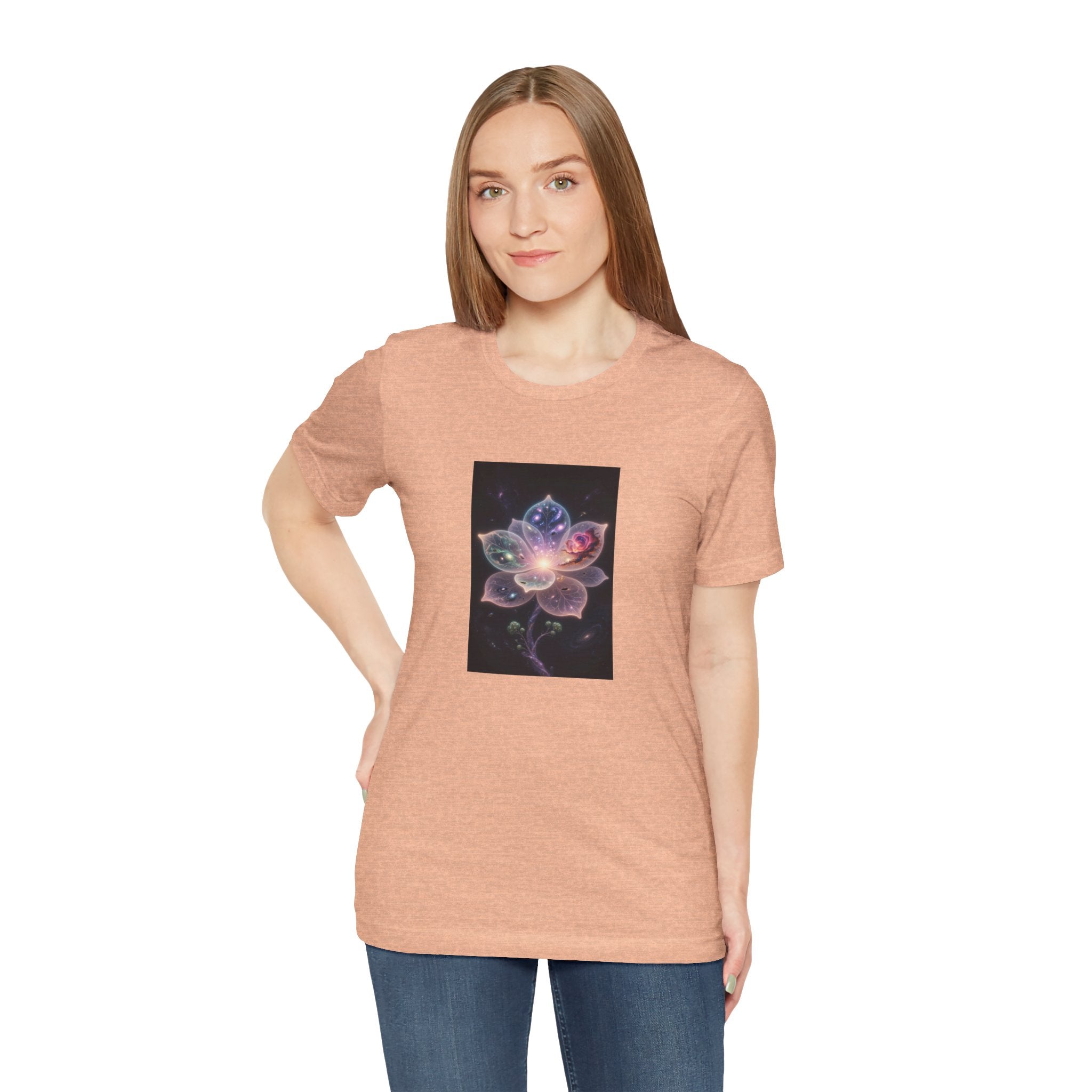 Ethereal Cosmic Lotus T-Shirt | Spiritual Floral T-Shirt, Cosmic Flower Art