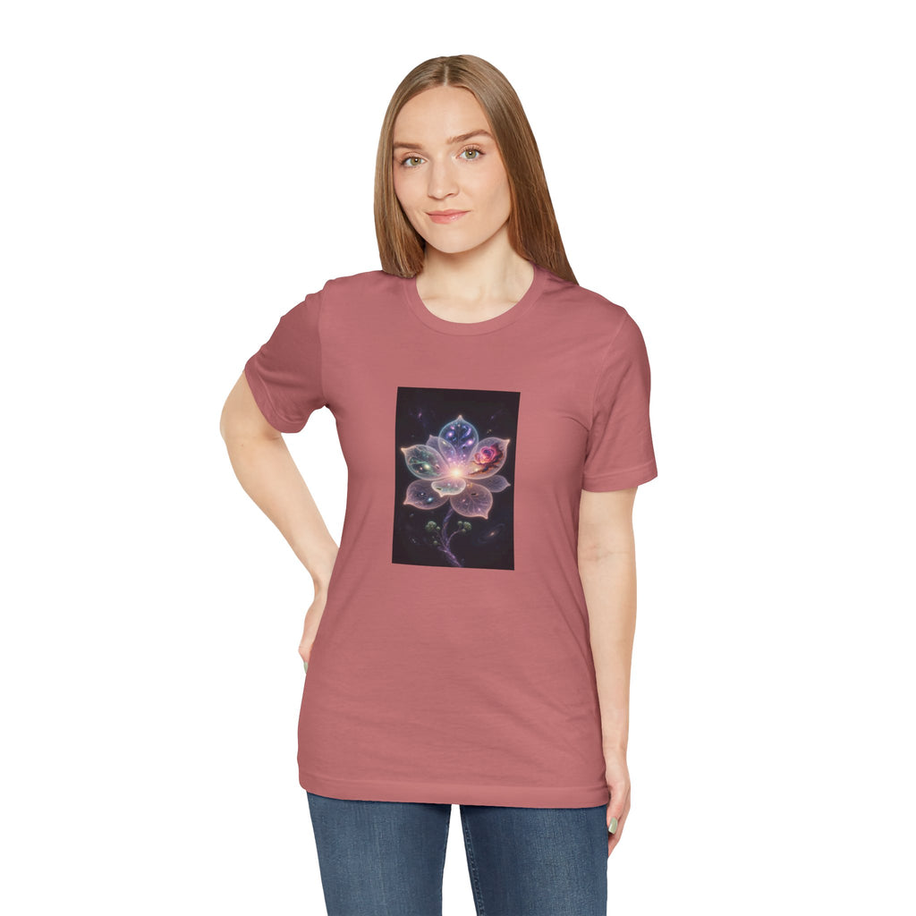 Ethereal Cosmic Lotus T-Shirt | Spiritual Floral T-Shirt, Cosmic Flower Art