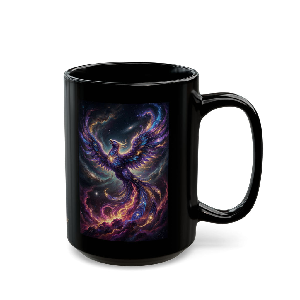 Cosmic Phoenix Rising Mug | Black Ceramic Coffee Mug