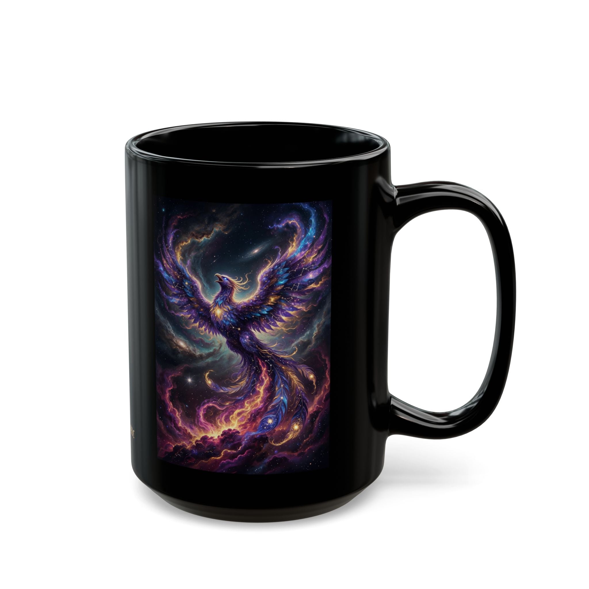 Cosmic Phoenix Rising Mug | Black Ceramic Coffee Mug