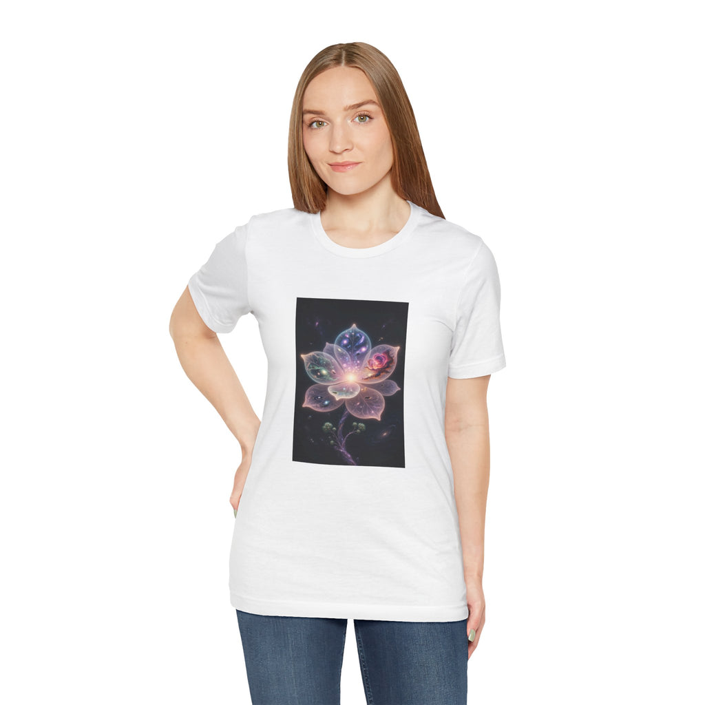 Ethereal Cosmic Lotus T-Shirt | Spiritual Floral T-Shirt, Cosmic Flower Art