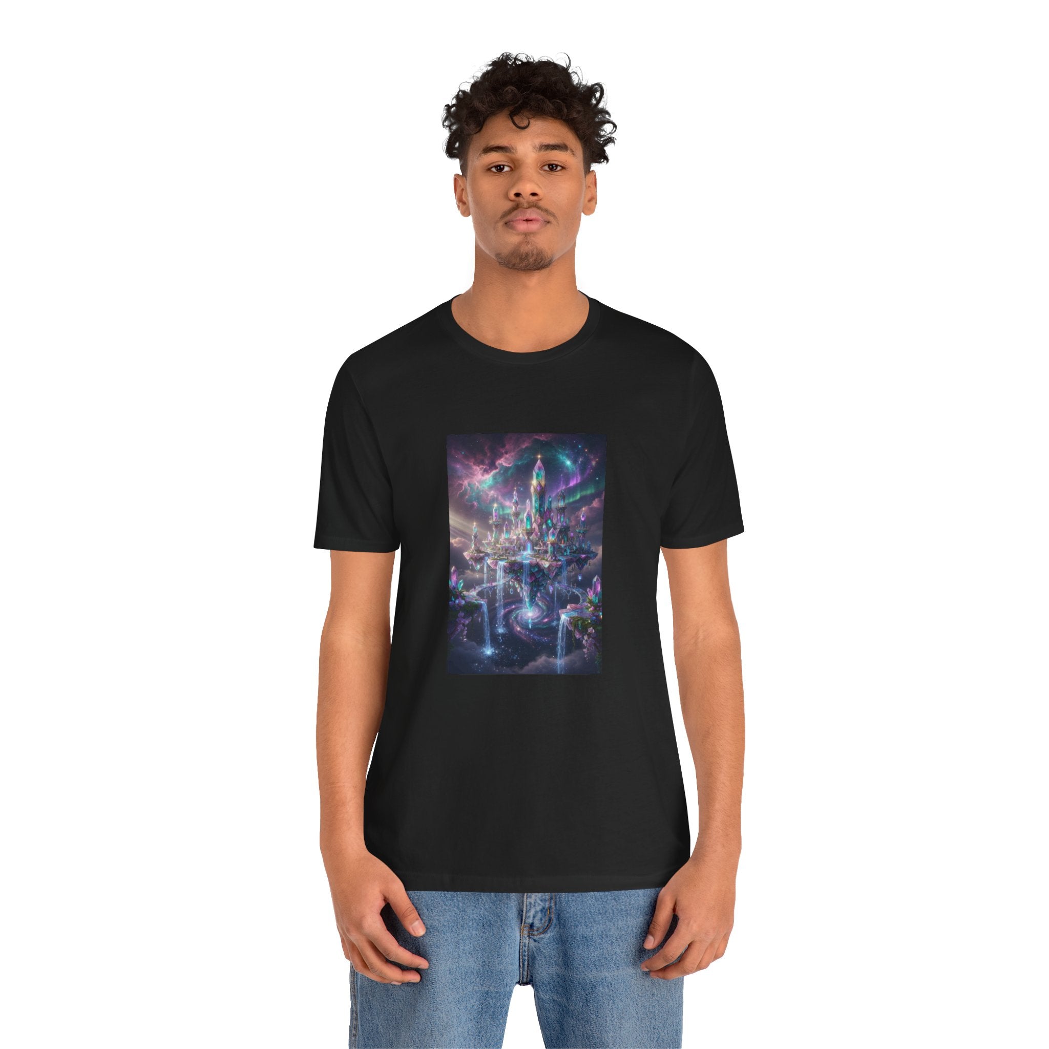 Floating Crystal Citadel T-Shirt | Epic Fantasy City Art