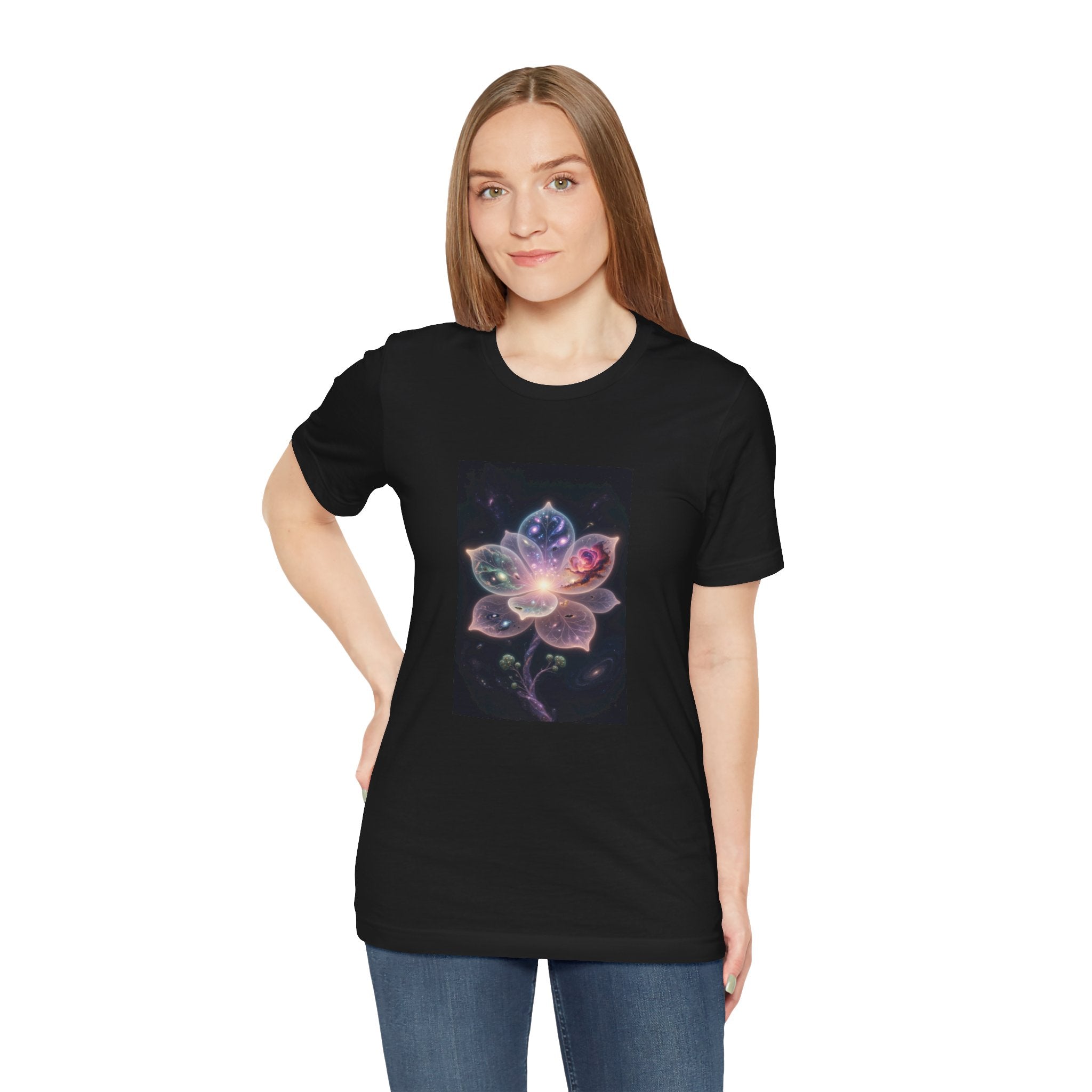 Ethereal Cosmic Lotus T-Shirt | Spiritual Floral T-Shirt, Cosmic Flower Art