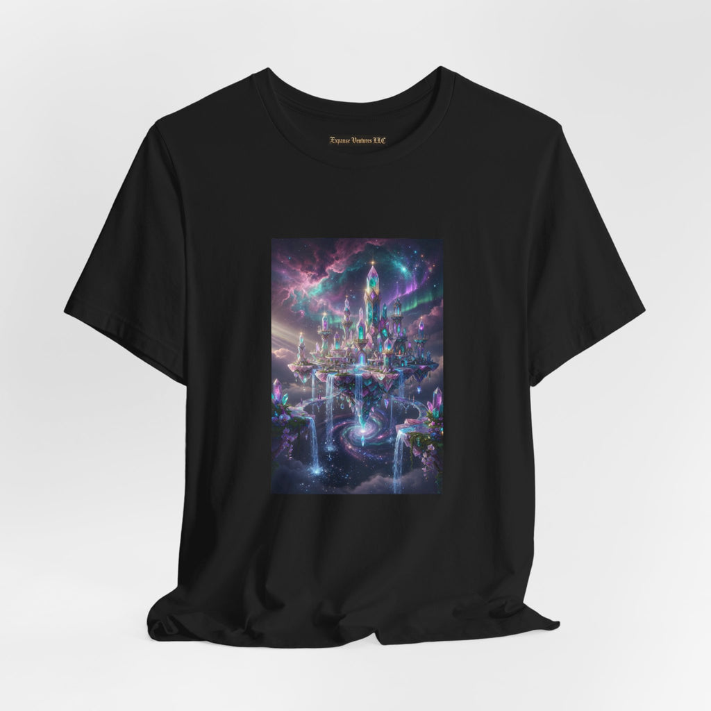 Floating Crystal Citadel T-Shirt | Epic Fantasy City Art
