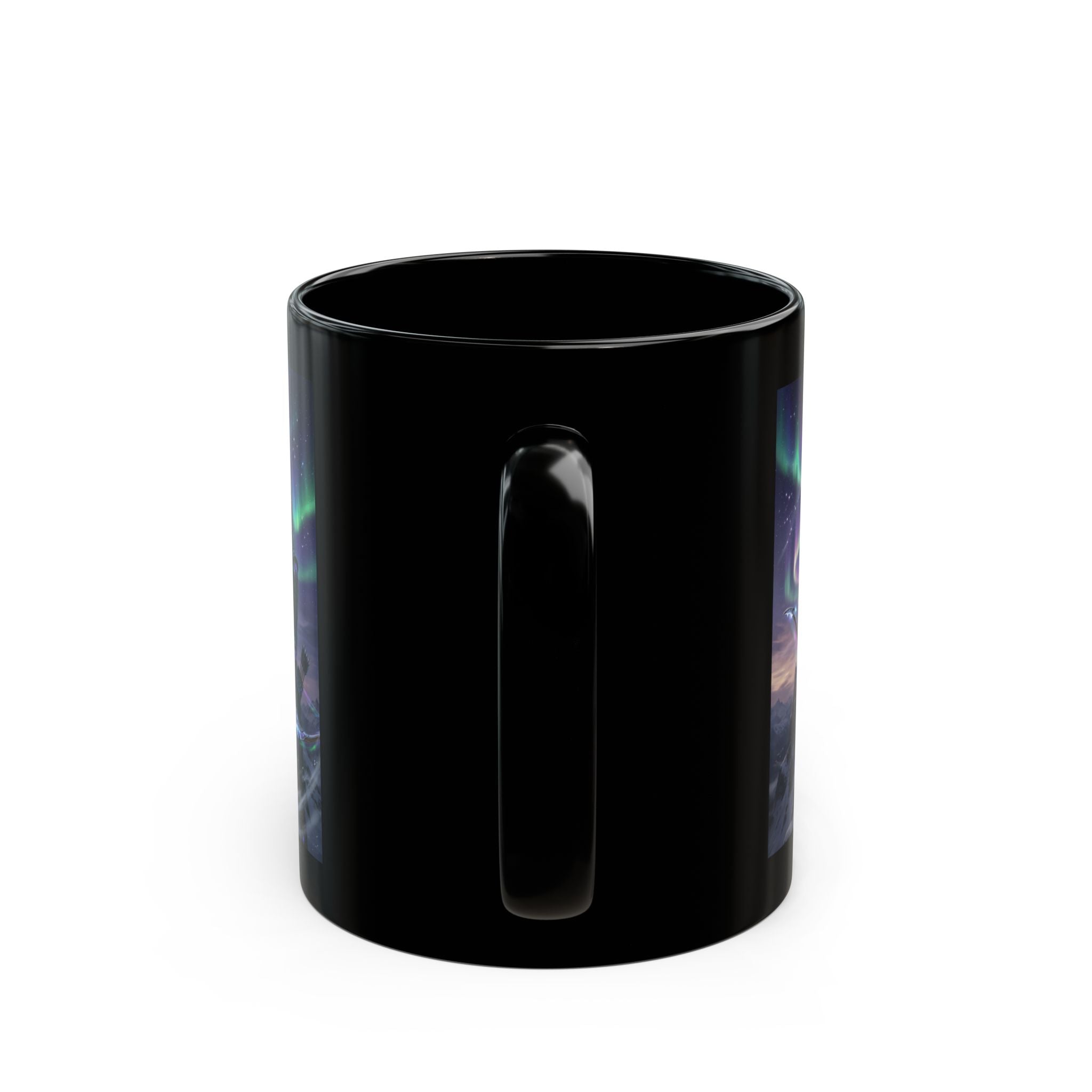 Female Archer Under Northern Lights Mug | Black Ceramic Coffee Cup