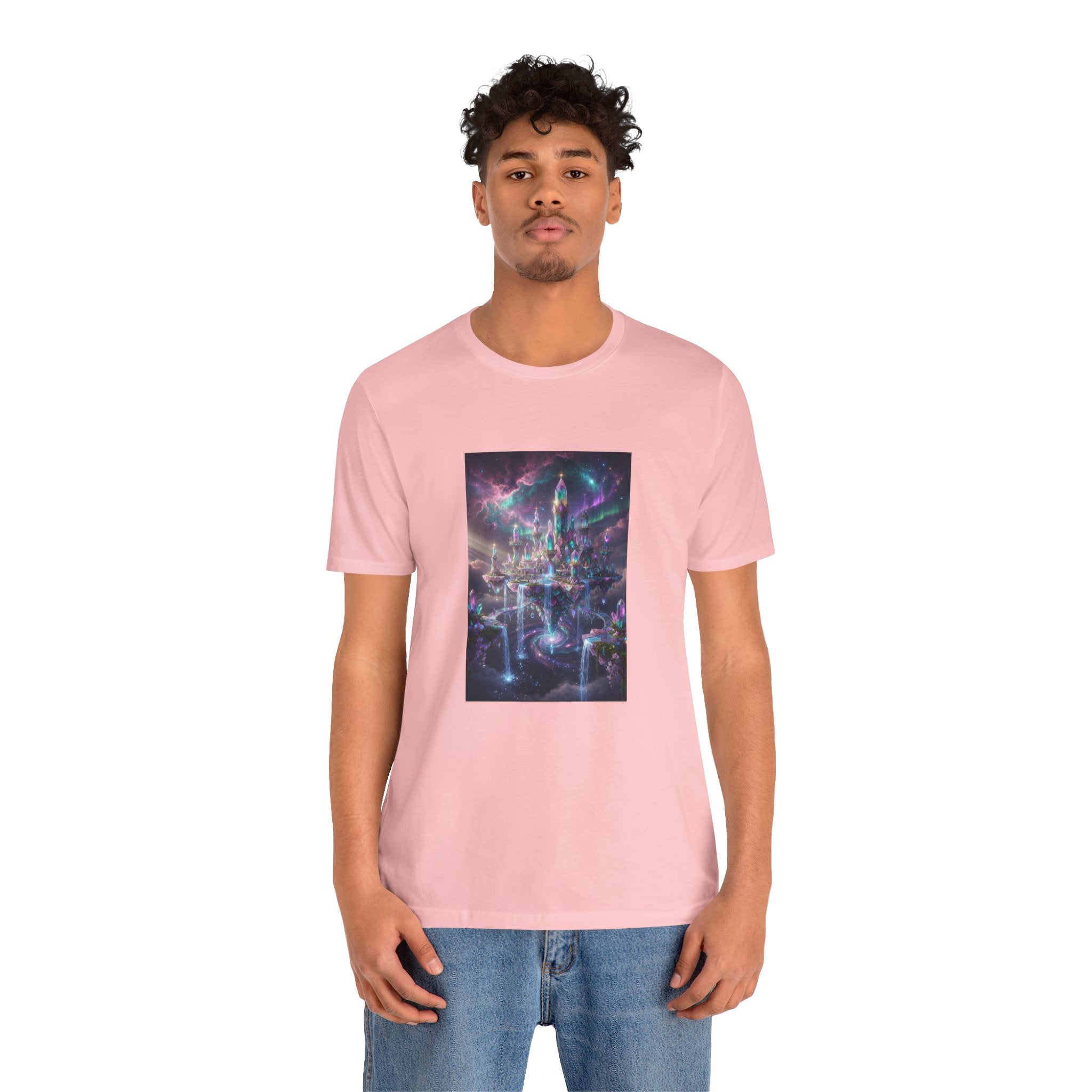 Floating Crystal Citadel T-Shirt | Epic Fantasy City Art