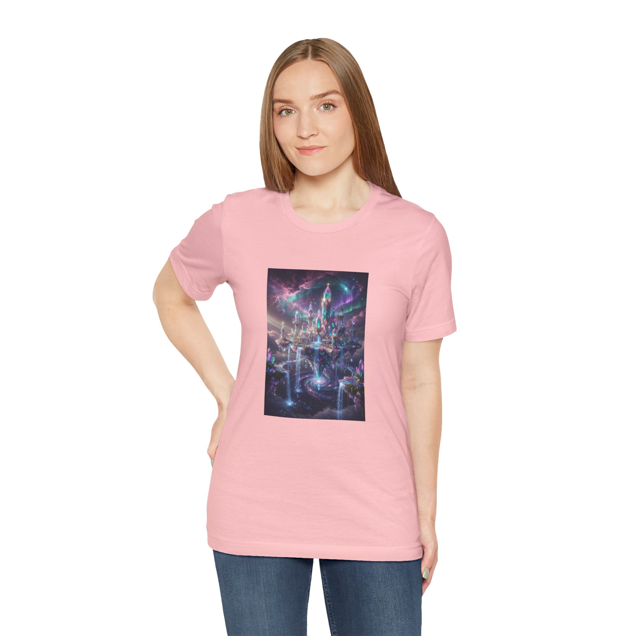 Floating Crystal Citadel T-Shirt | Epic Fantasy City Art