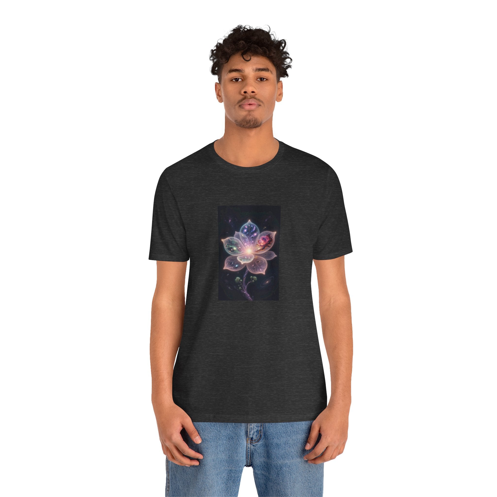 Ethereal Cosmic Lotus T-Shirt | Spiritual Floral T-Shirt, Cosmic Flower Art