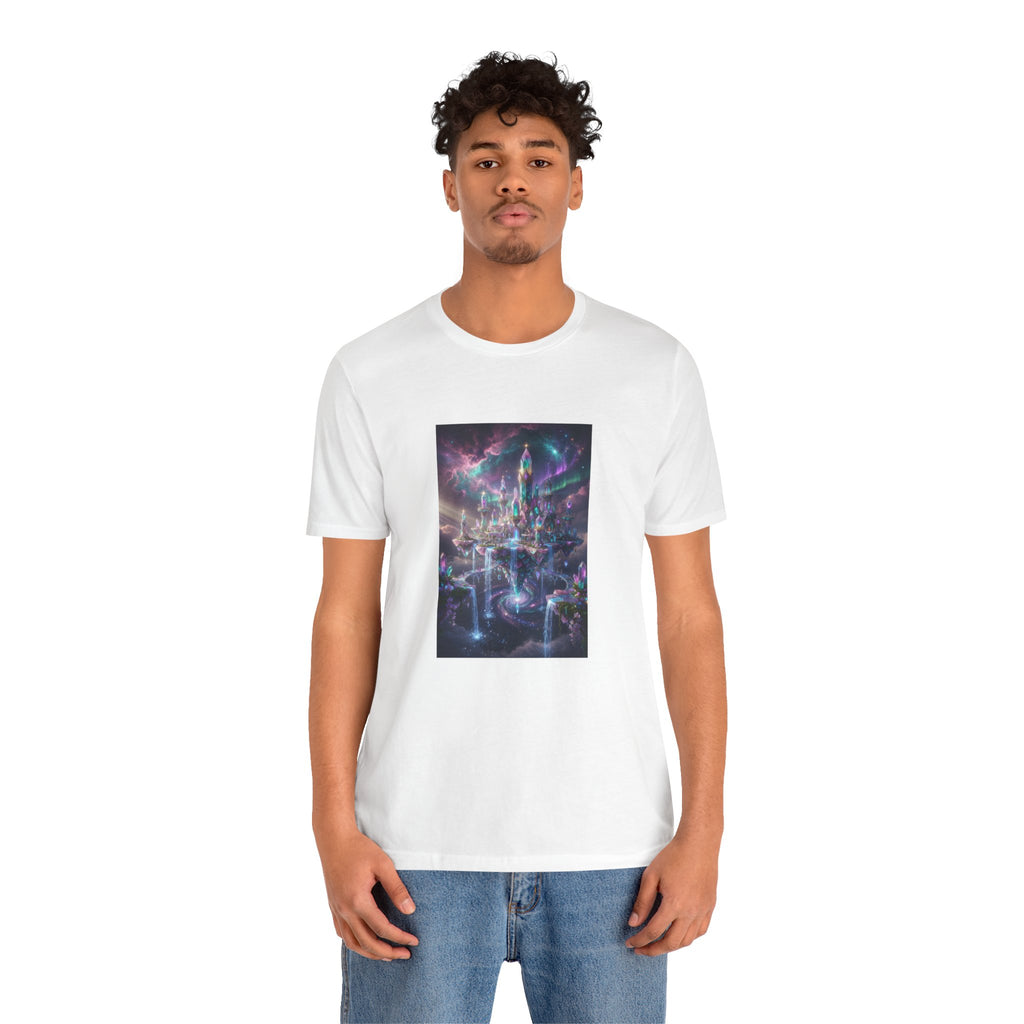 Floating Crystal Citadel T-Shirt | Epic Fantasy City Art