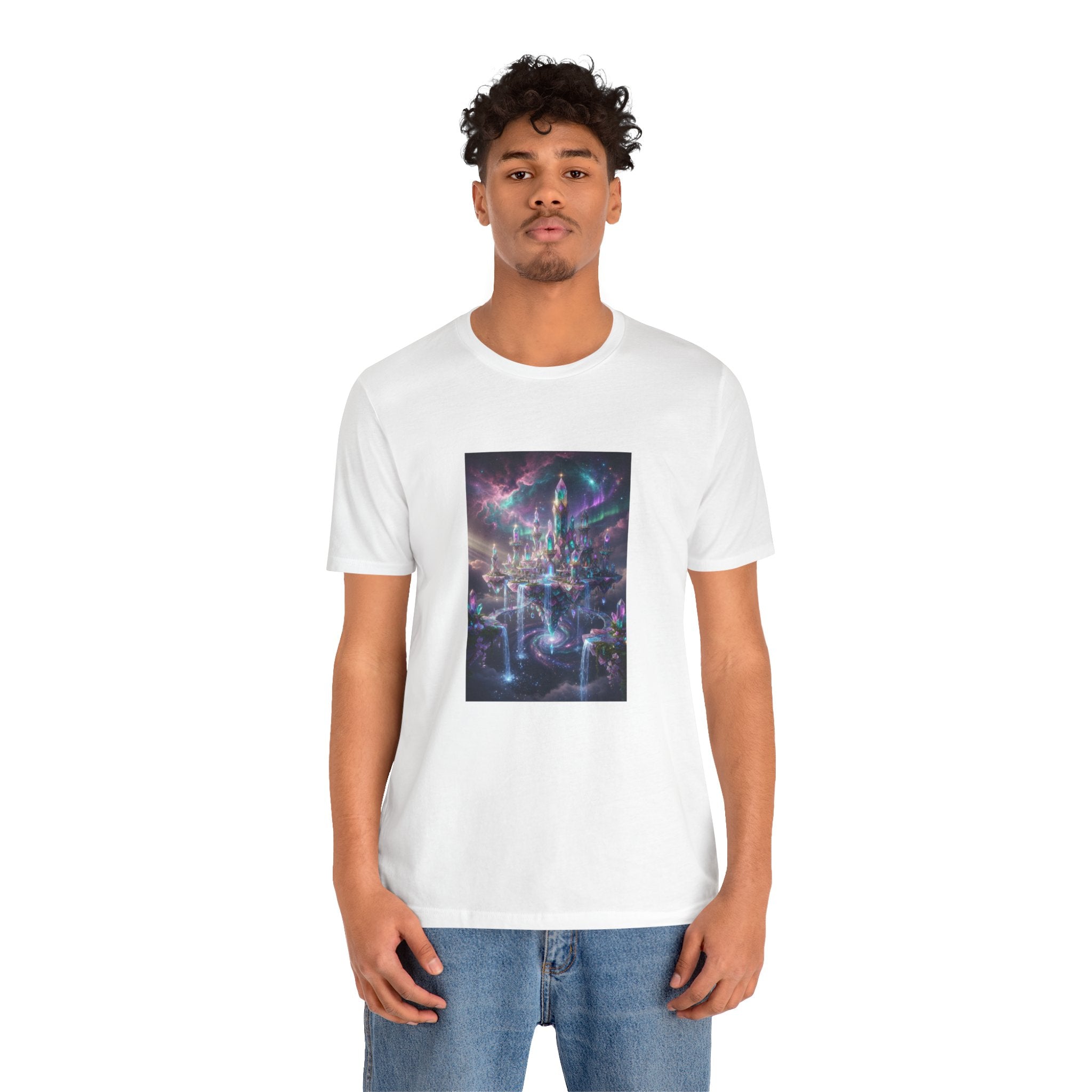 Floating Crystal Citadel T-Shirt | Epic Fantasy City Art