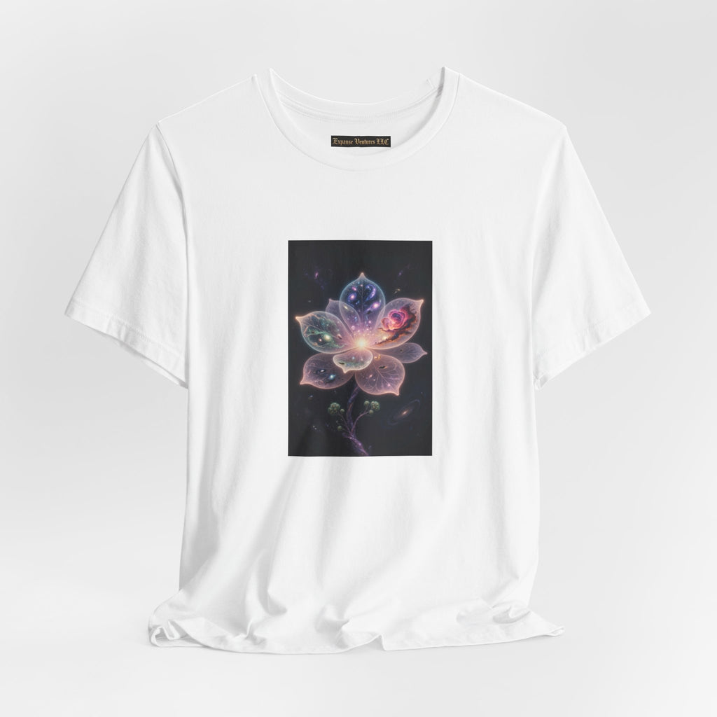 Ethereal Cosmic Lotus T-Shirt | Spiritual Floral T-Shirt, Cosmic Flower Art