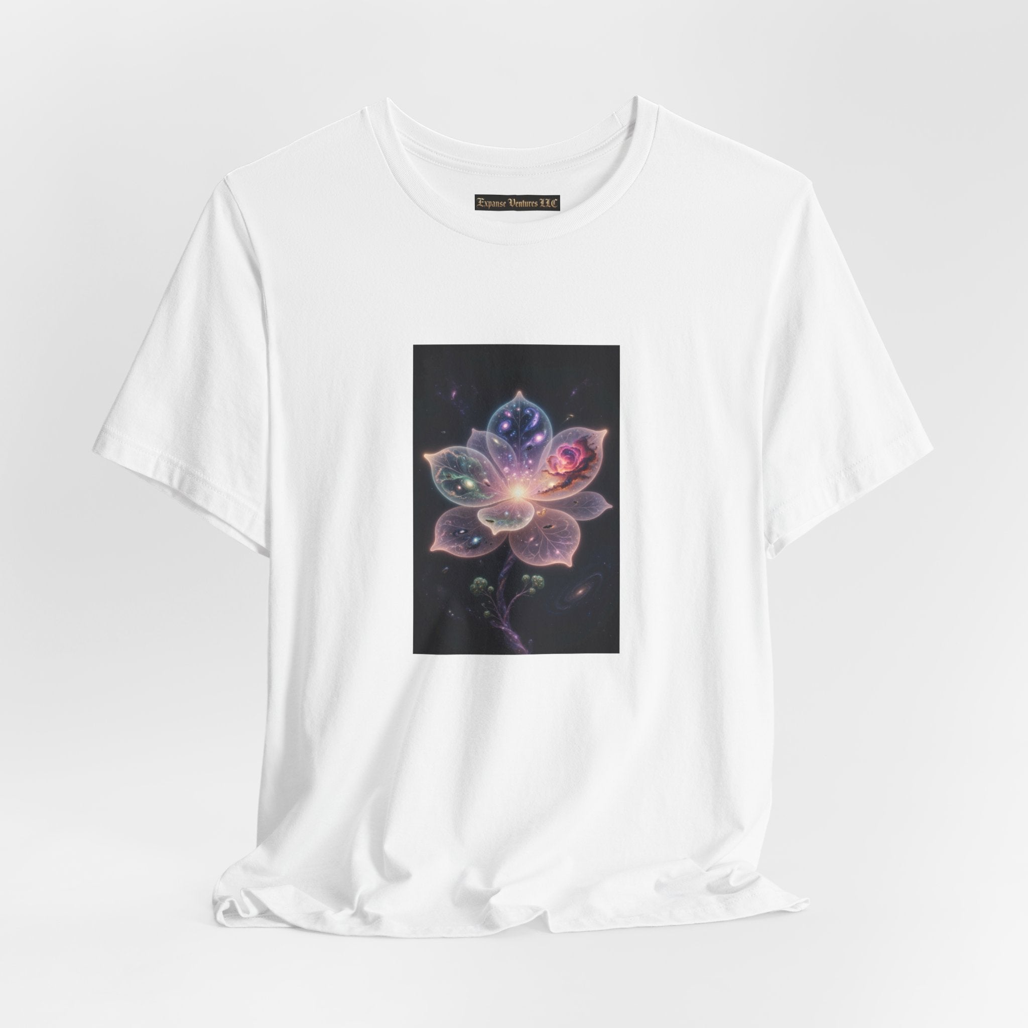 Ethereal Cosmic Lotus T-Shirt | Spiritual Floral T-Shirt, Cosmic Flower Art