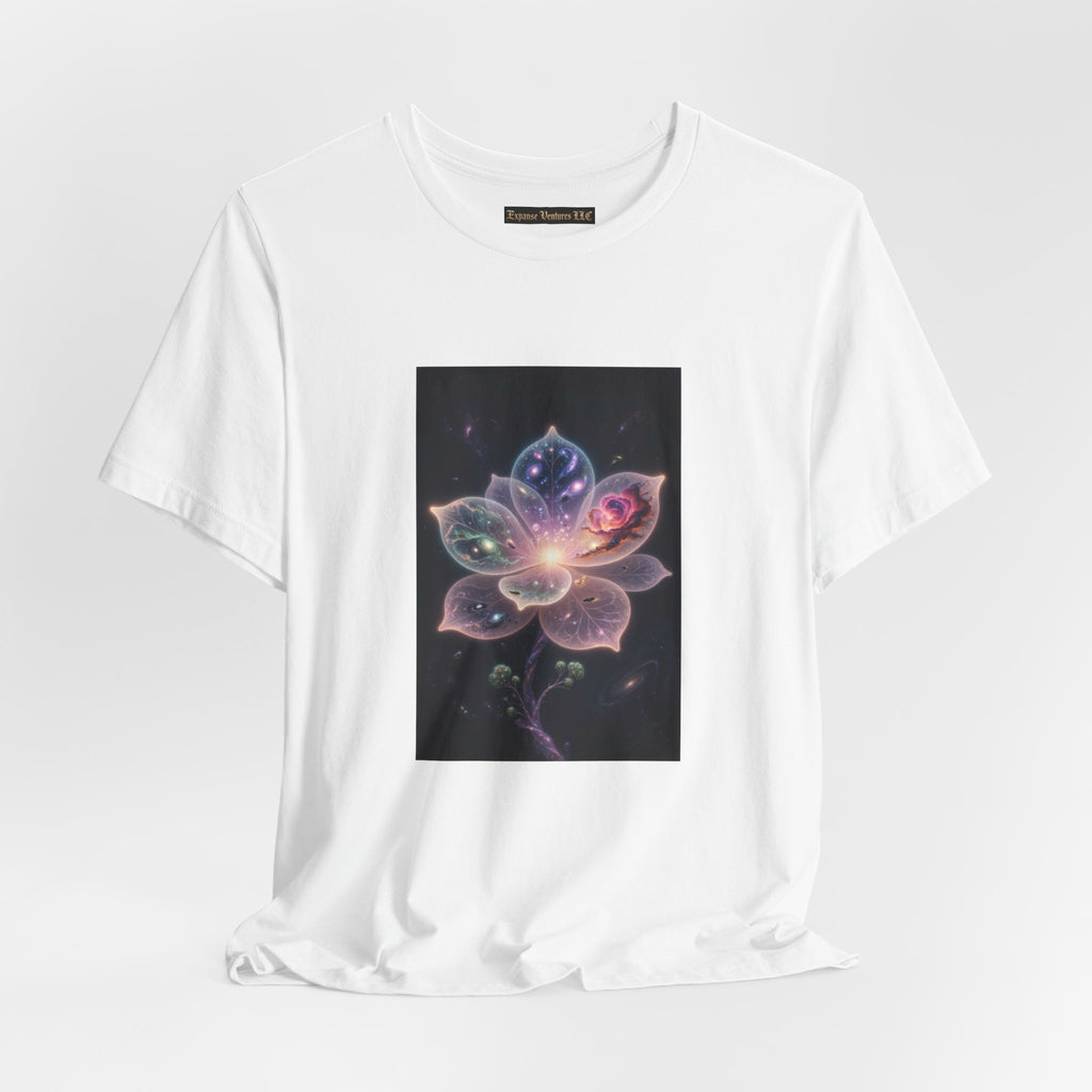Ethereal Cosmic Lotus T-Shirt | Spiritual Floral T-Shirt, Cosmic Flower Art