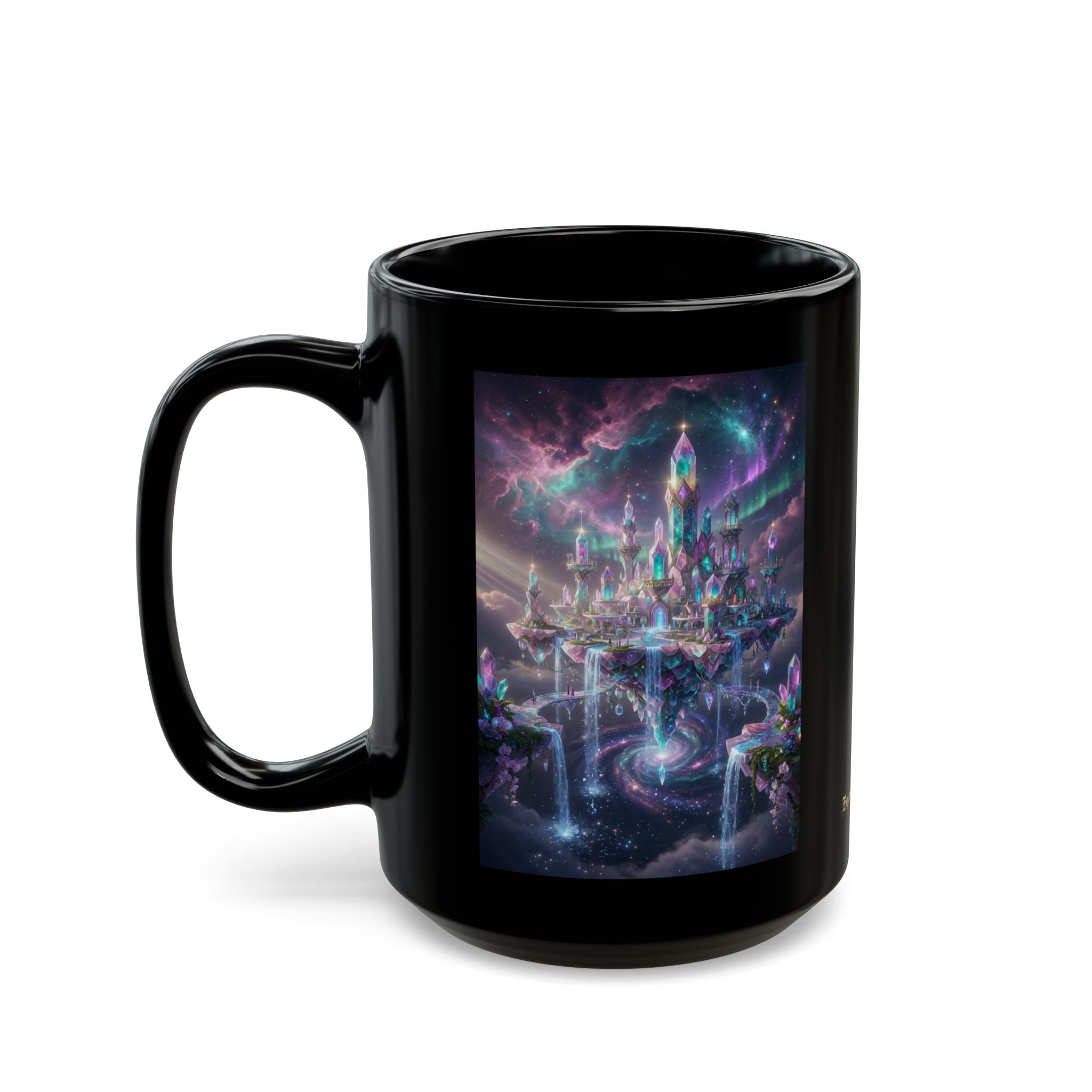 Floating Crystal Citadel Mug | Epic Fantasy City Art