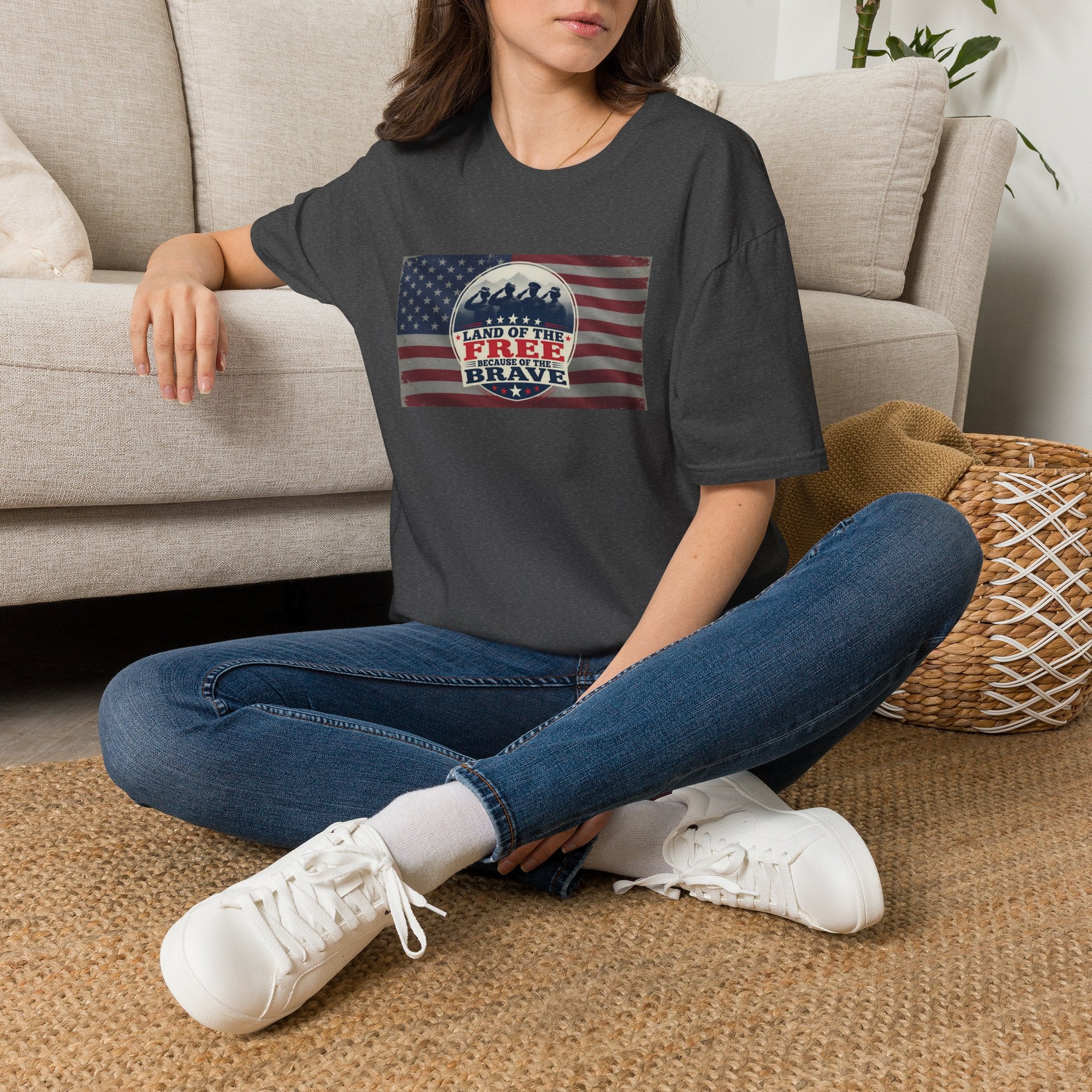 Land of the Free Because of the Brave T-Shirt | American Flag Veterans Shirt
