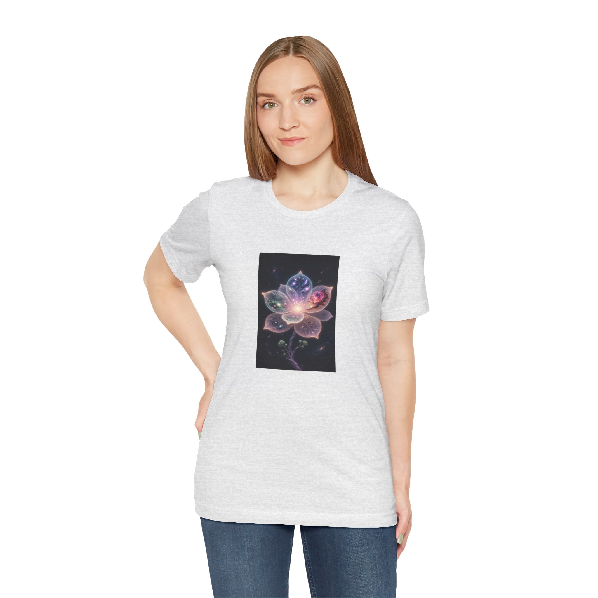 Ethereal Cosmic Lotus T-Shirt | Spiritual Floral T-Shirt, Cosmic Flower Art