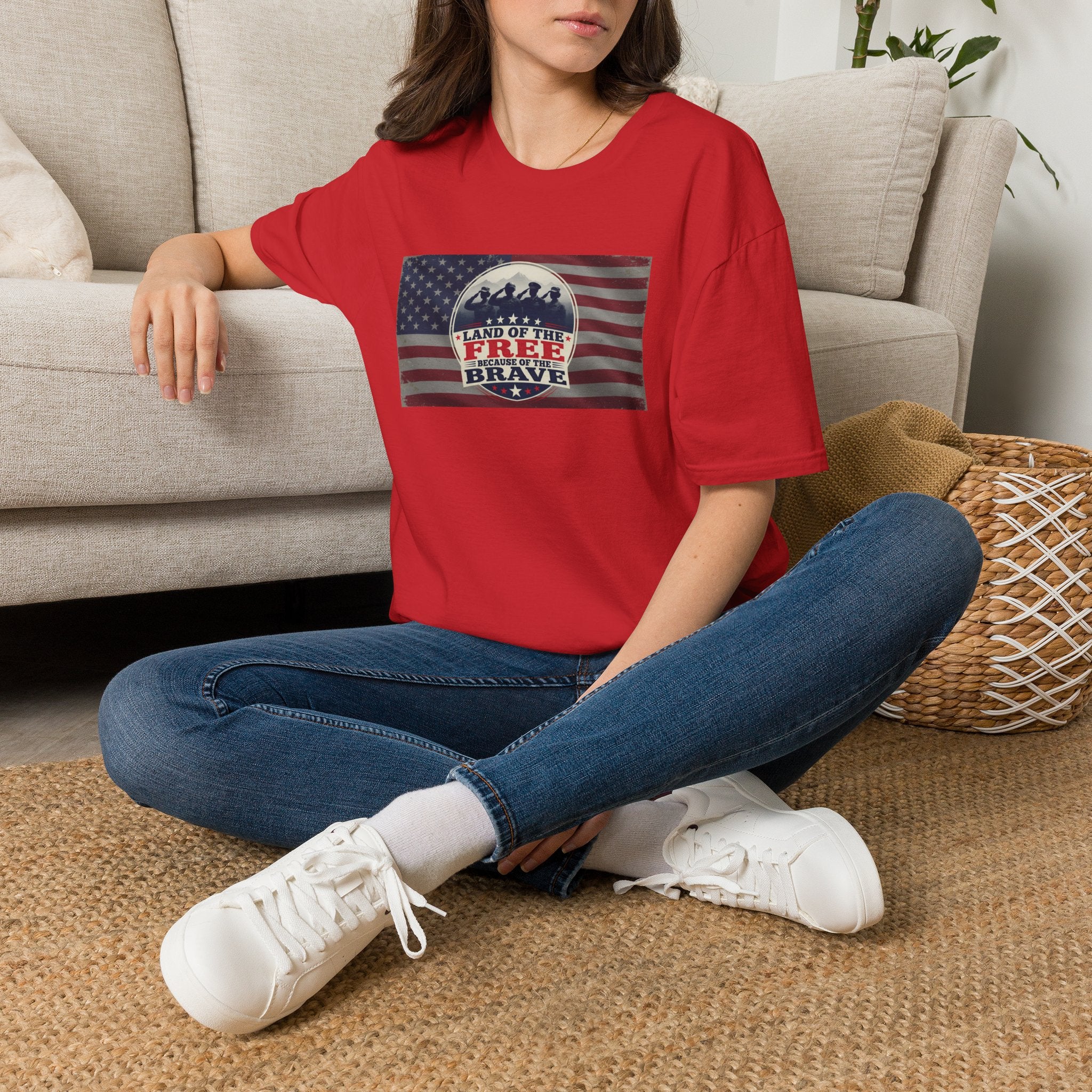 Land of the Free Because of the Brave T-Shirt | American Flag Veterans Shirt