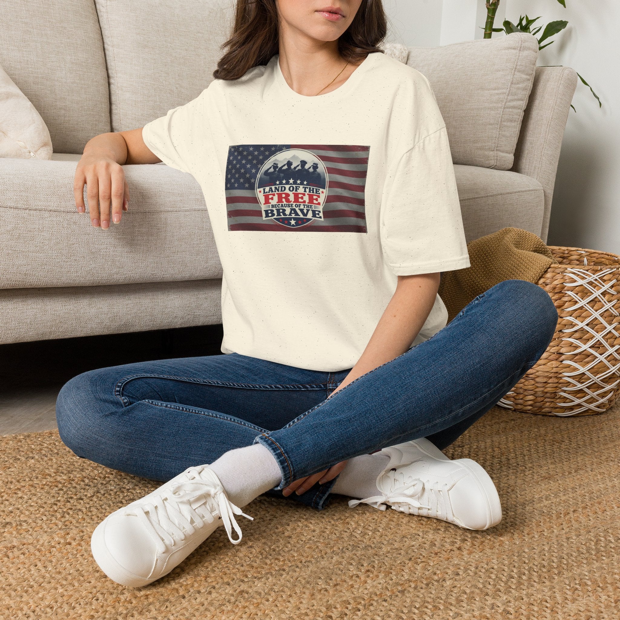 Land of the Free Because of the Brave T-Shirt | American Flag Veterans Shirt