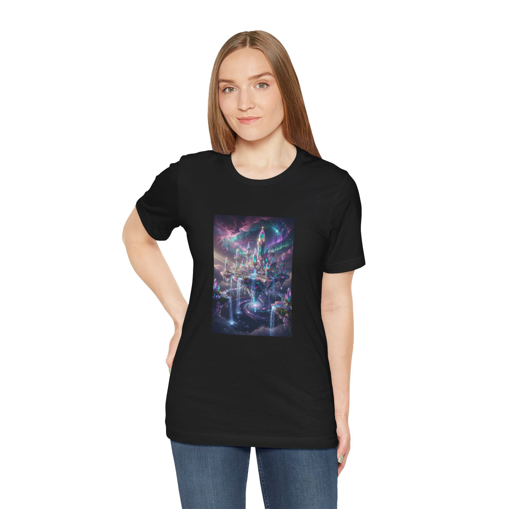 Floating Crystal Citadel T-Shirt | Epic Fantasy City Art