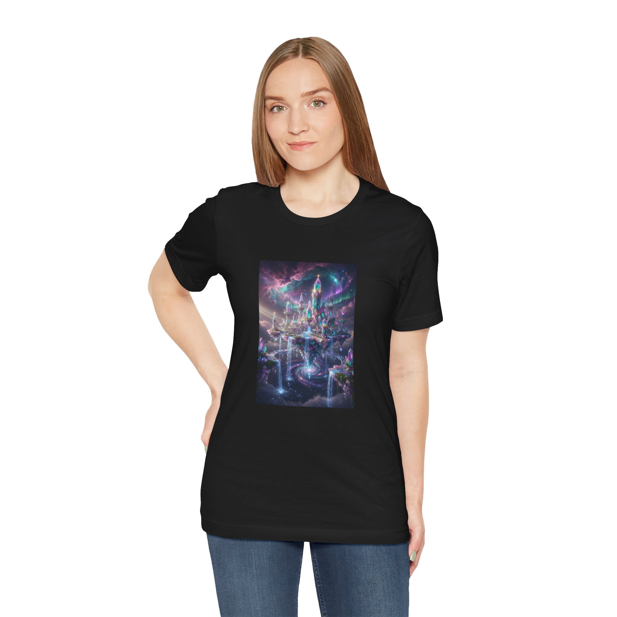 Floating Crystal Citadel T-Shirt | Epic Fantasy City Art
