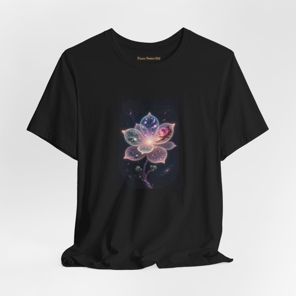Ethereal Cosmic Lotus T-Shirt | Spiritual Floral T-Shirt, Cosmic Flower Art