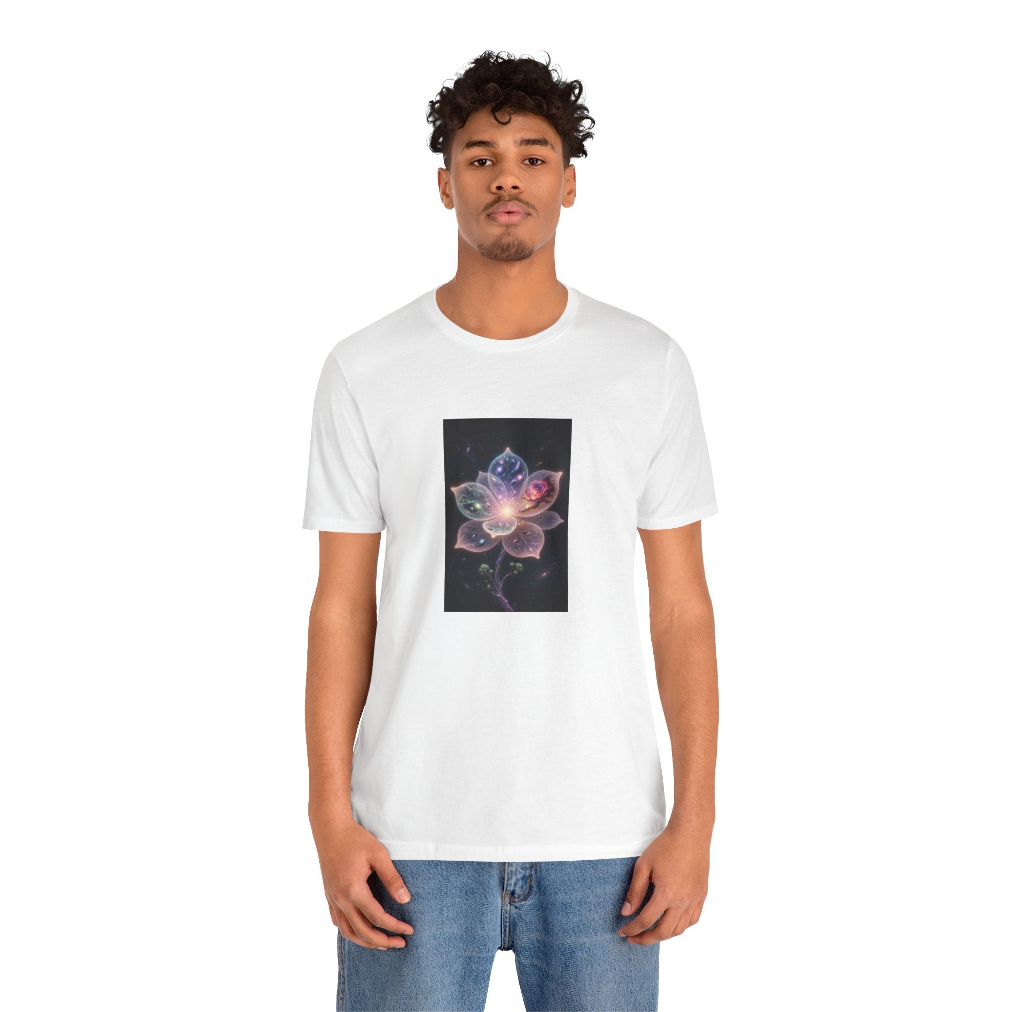 Ethereal Cosmic Lotus T-Shirt | Spiritual Floral T-Shirt, Cosmic Flower Art