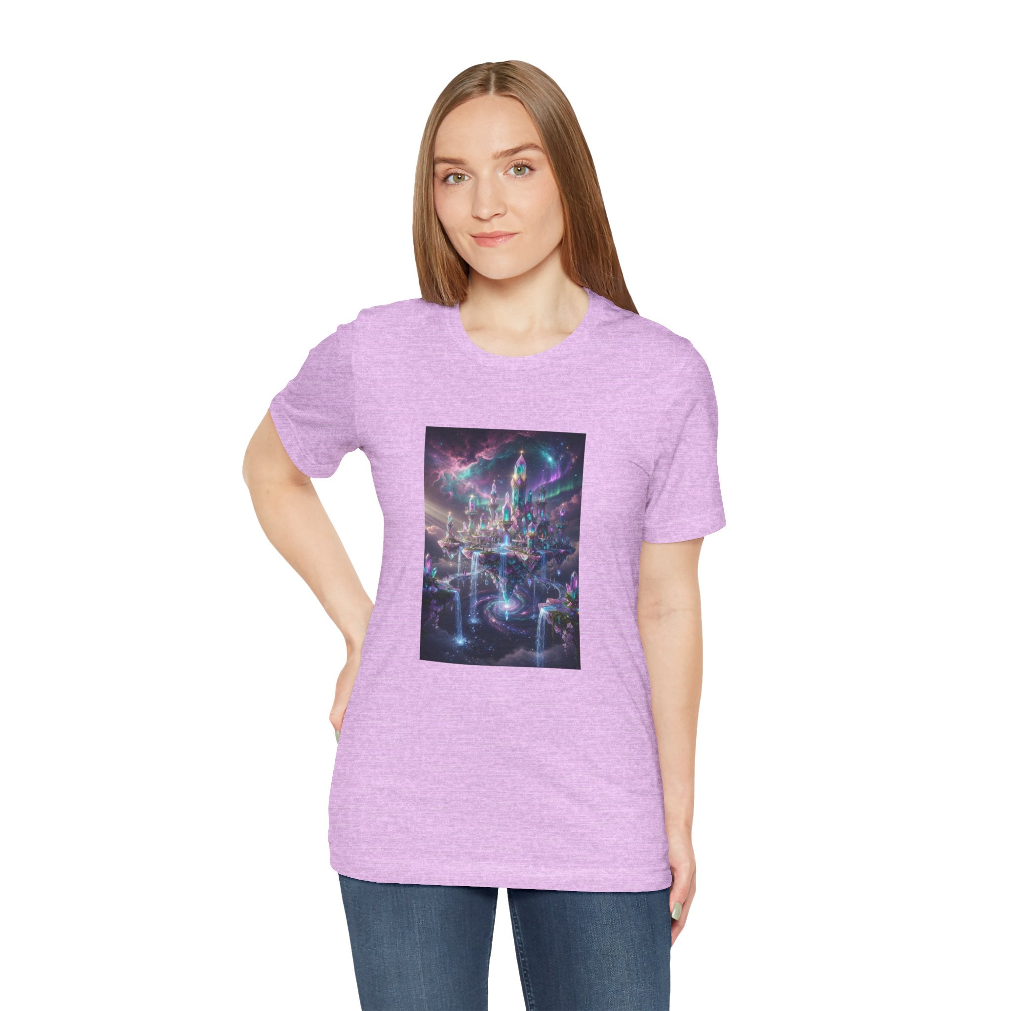 Floating Crystal Citadel T-Shirt | Epic Fantasy City Art
