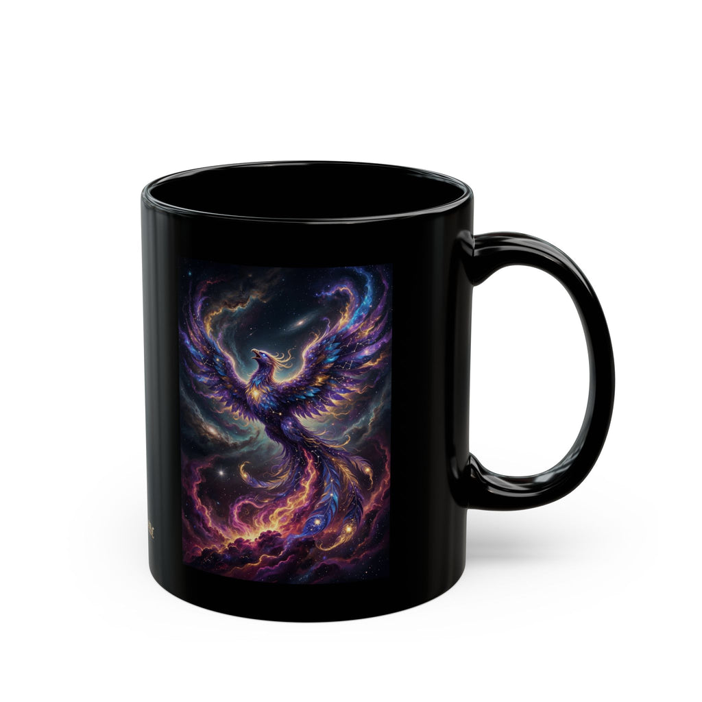 Cosmic Phoenix Rising Mug | Black Ceramic Coffee Mug