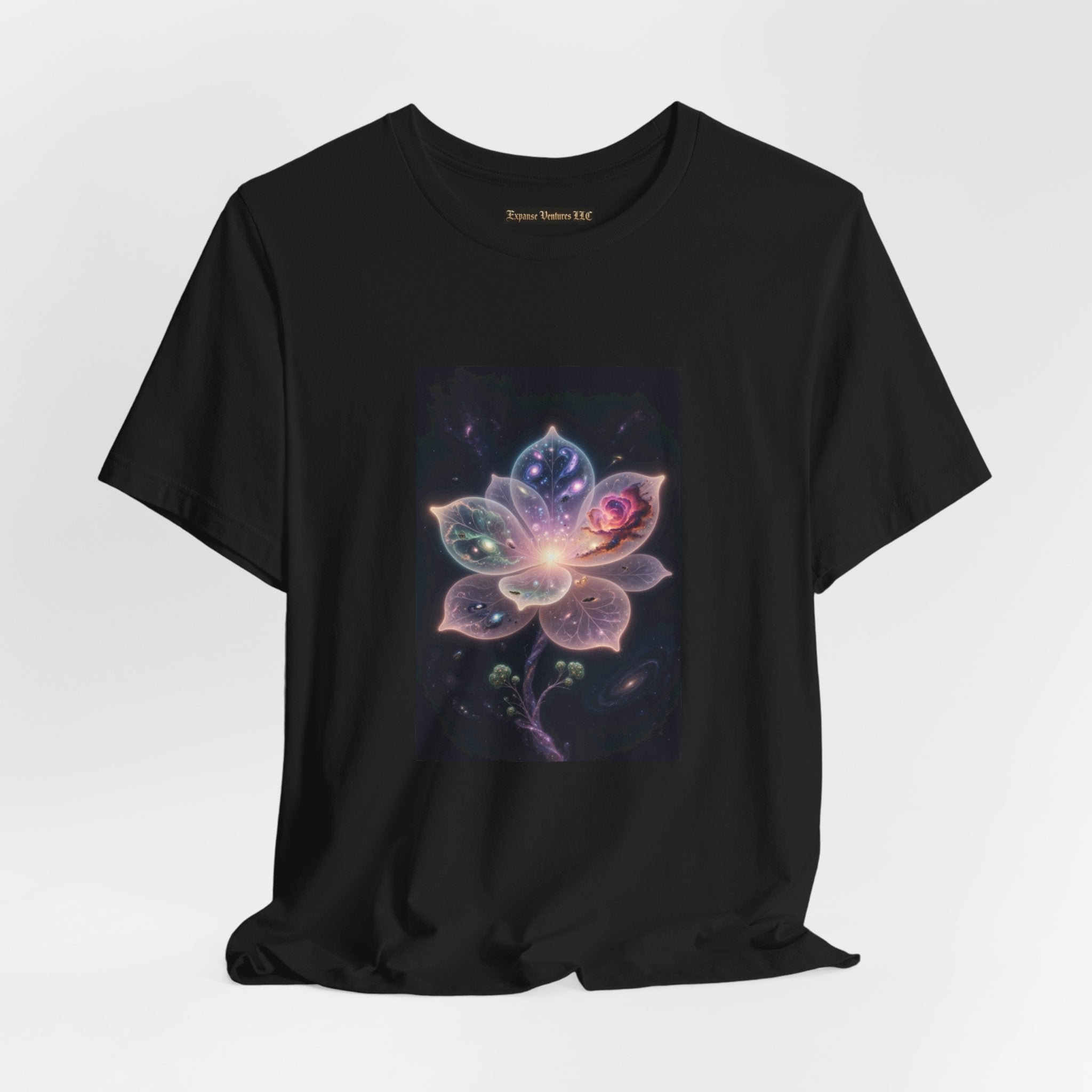 Ethereal Cosmic Lotus T-Shirt | Spiritual Floral T-Shirt, Cosmic Flower Art