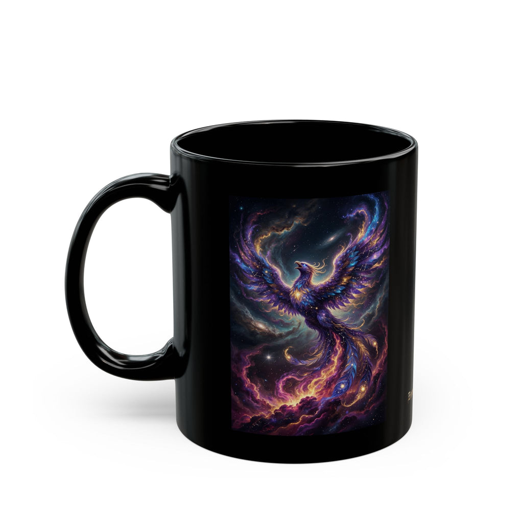 Cosmic Phoenix Rising Mug | Black Ceramic Coffee Mug