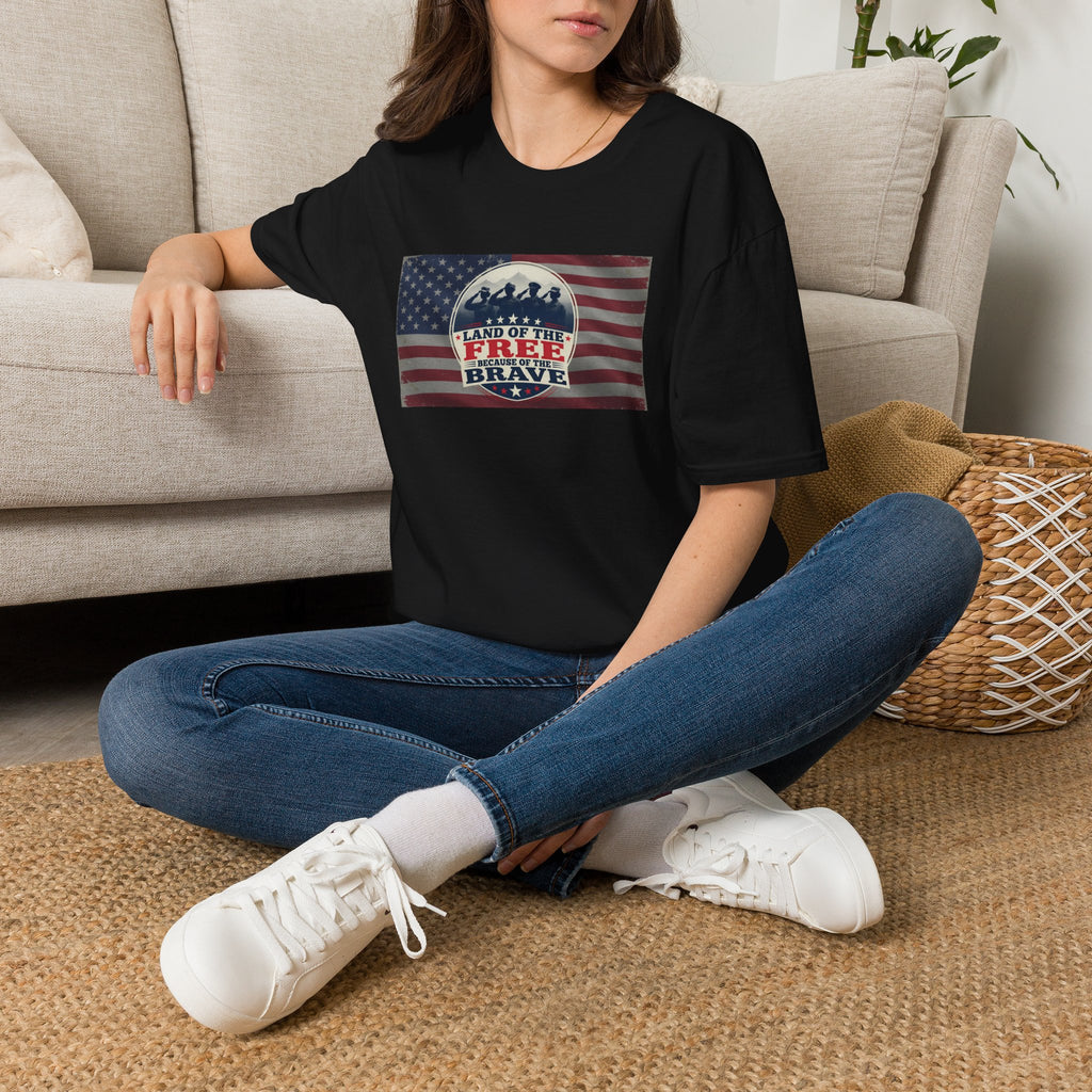 Land of the Free Because of the Brave T-Shirt | American Flag Veterans Shirt