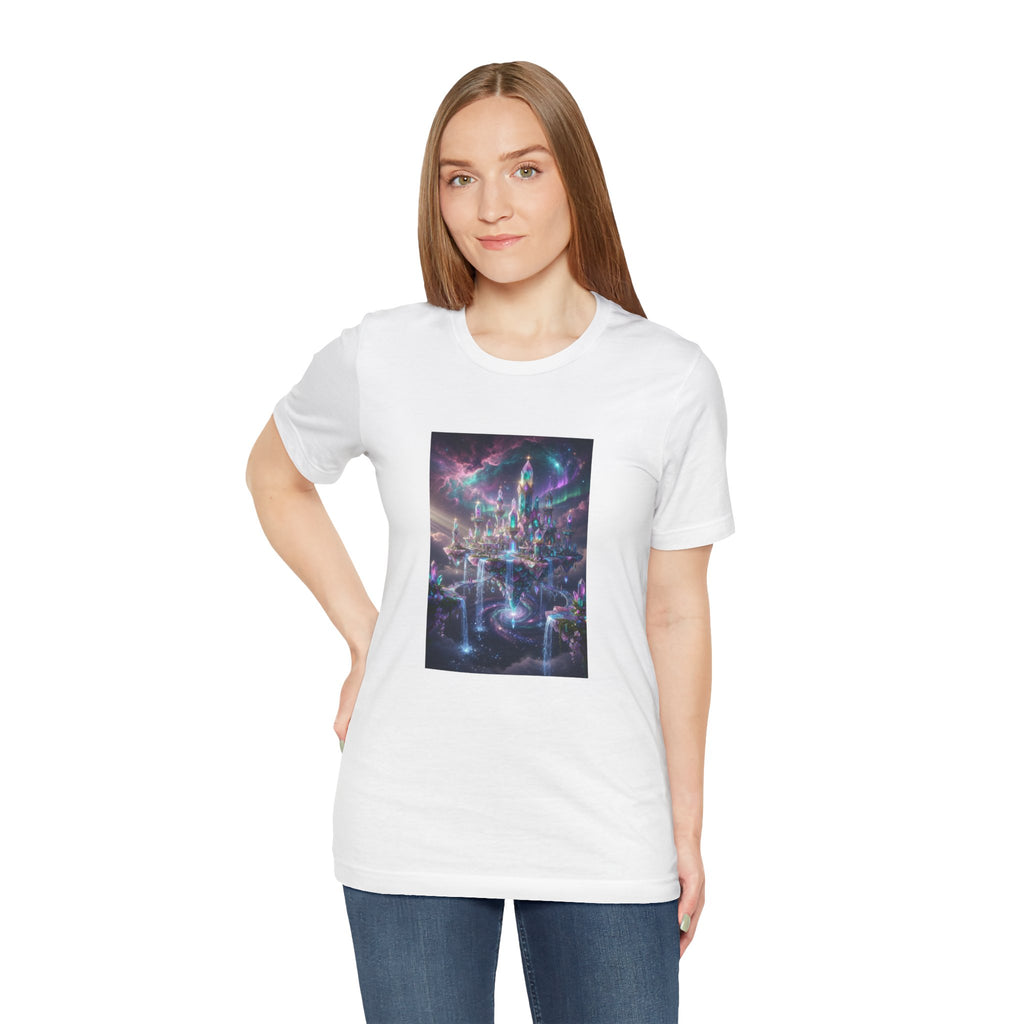 Floating Crystal Citadel T-Shirt | Epic Fantasy City Art